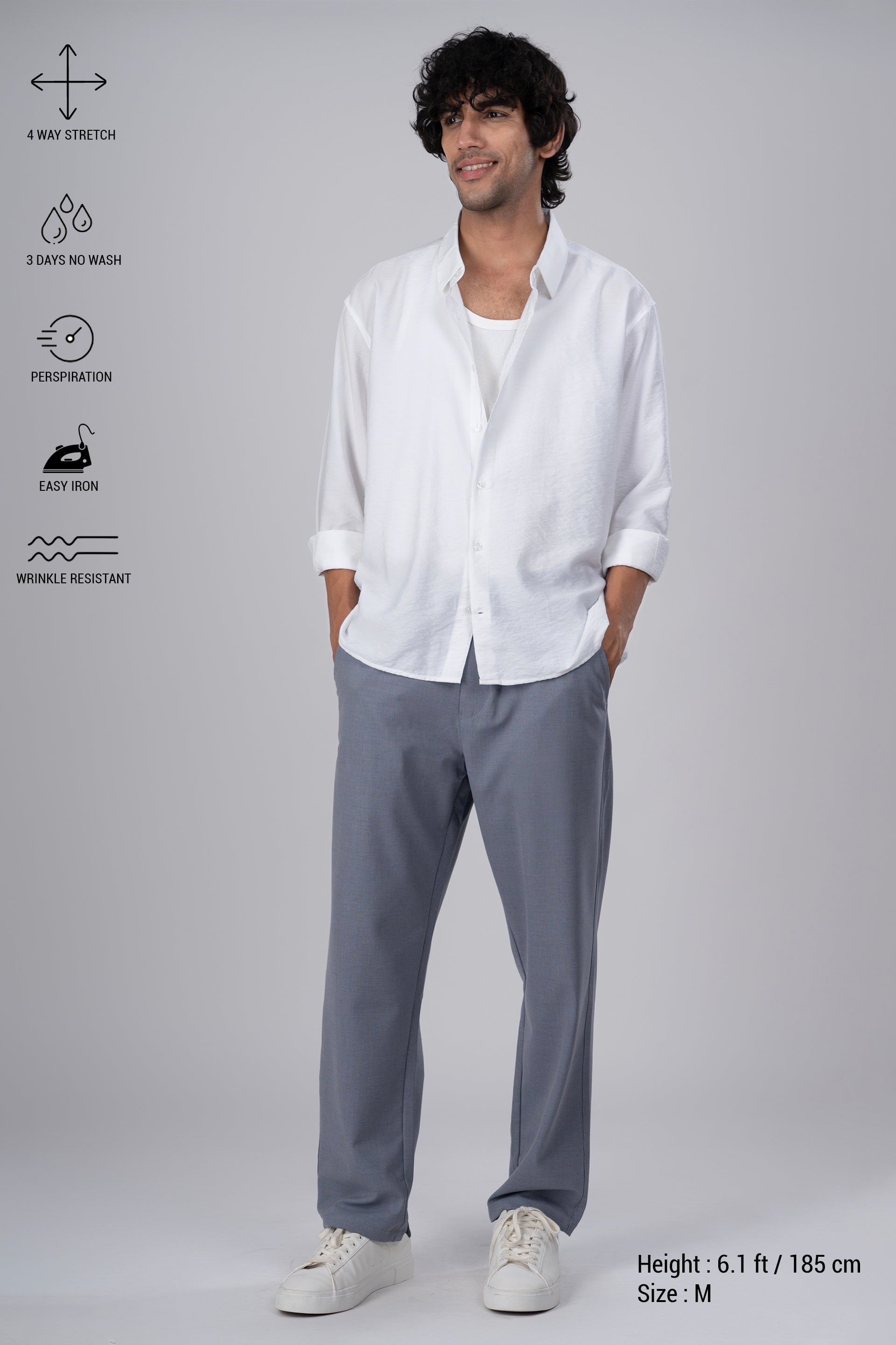 Easy Iron Striped Flexiwaist Relaxed Trouser In Blue