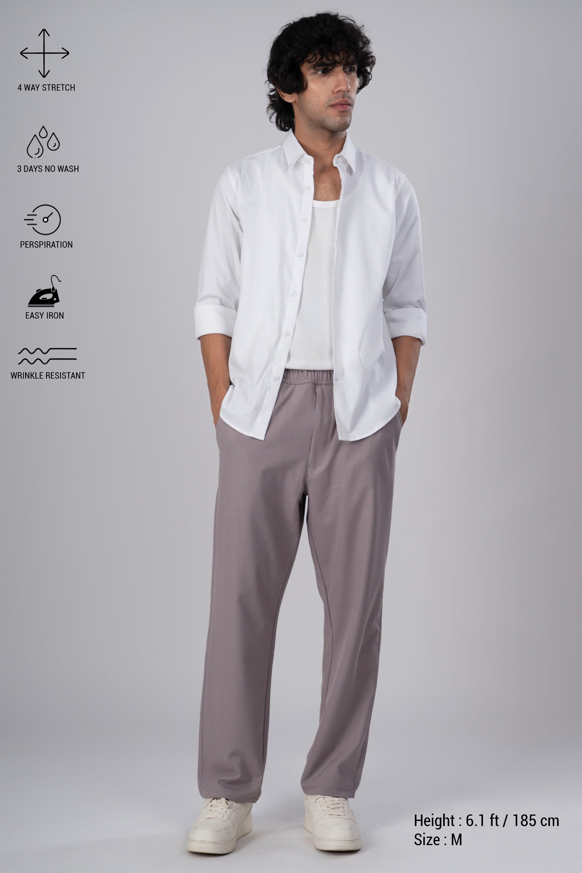 Easy Iron Striped Flexiwaist Relaxed Trouser In Pink