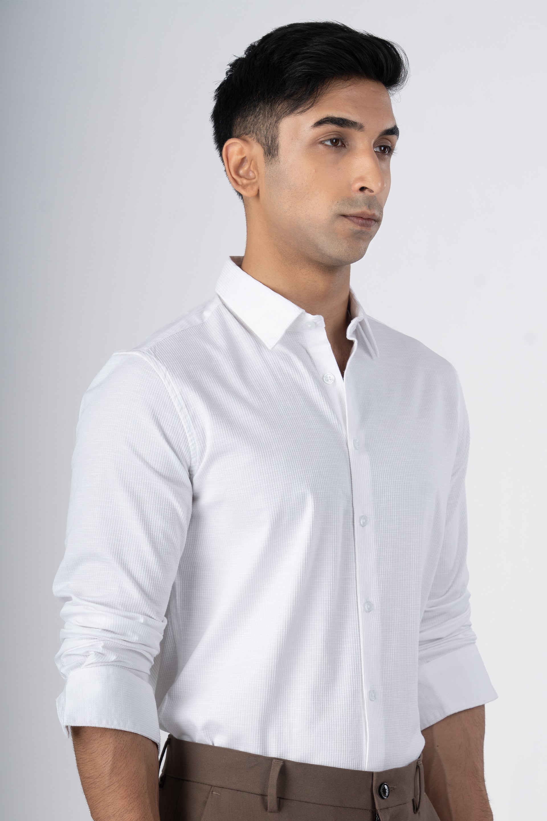 Easy Iron Textured Shirt In White