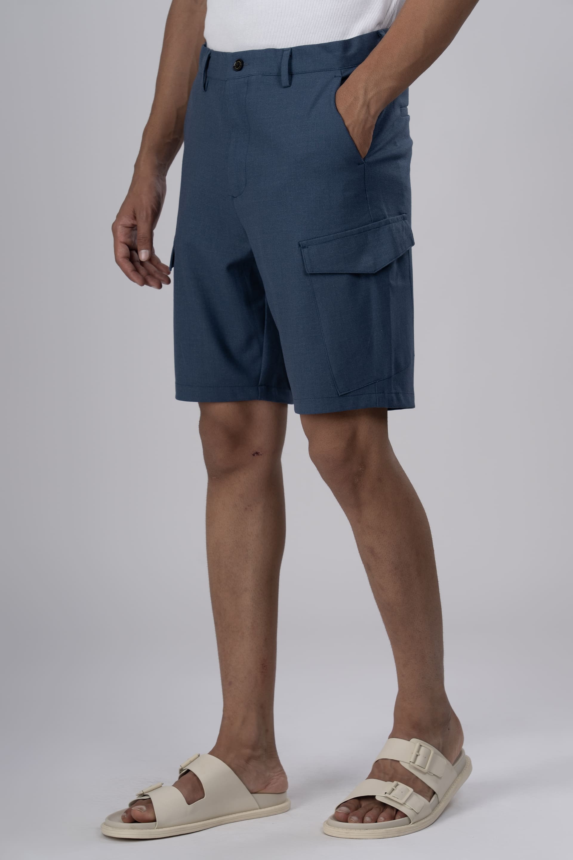 Easy Iron Cargo Shorts In Blue