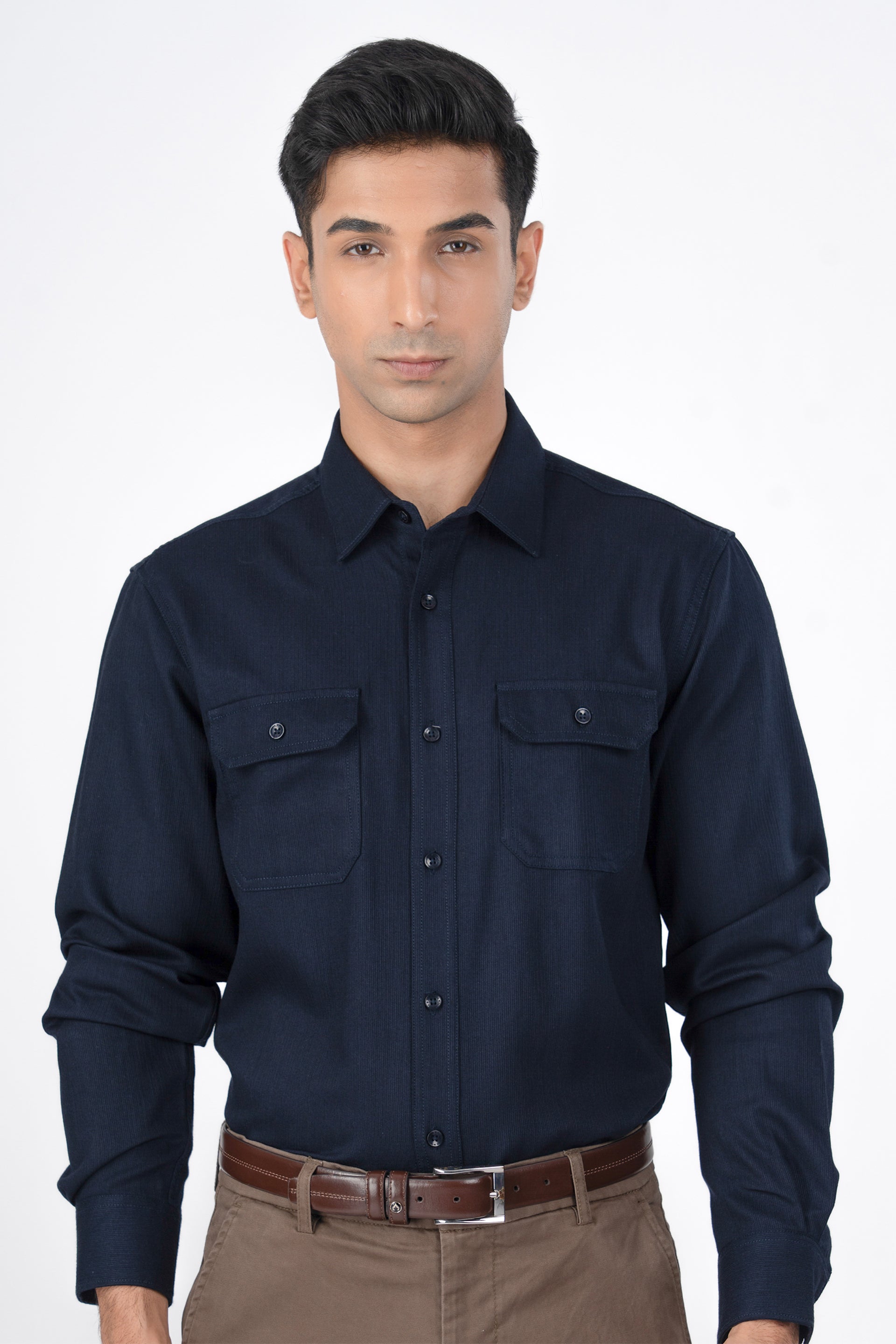 Easy Iron Cord Cargo Shirt In Navy