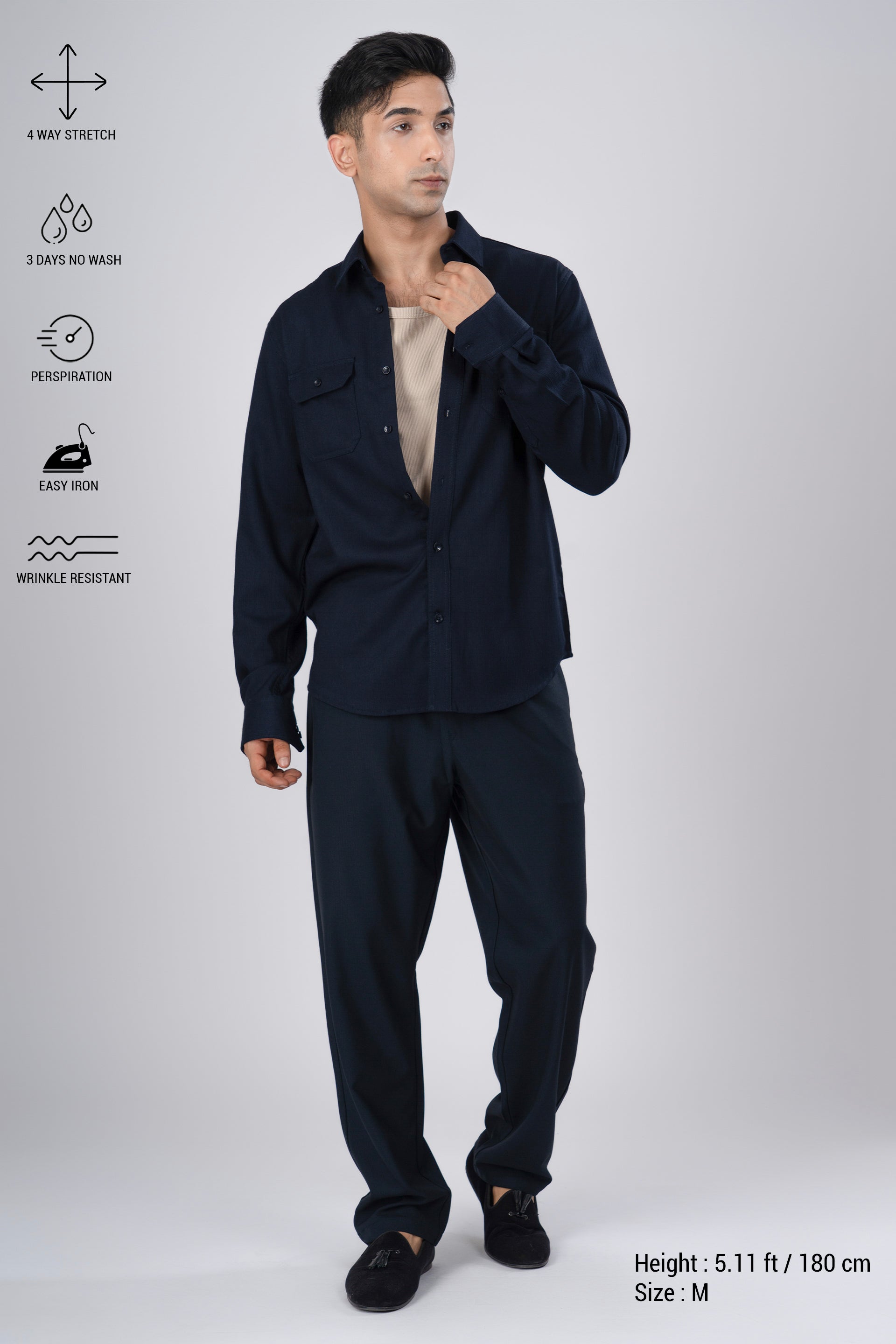 Blue relaxed trouser – men’s easy iron, wrinkle resistant, stretch waist by Tailoraedge