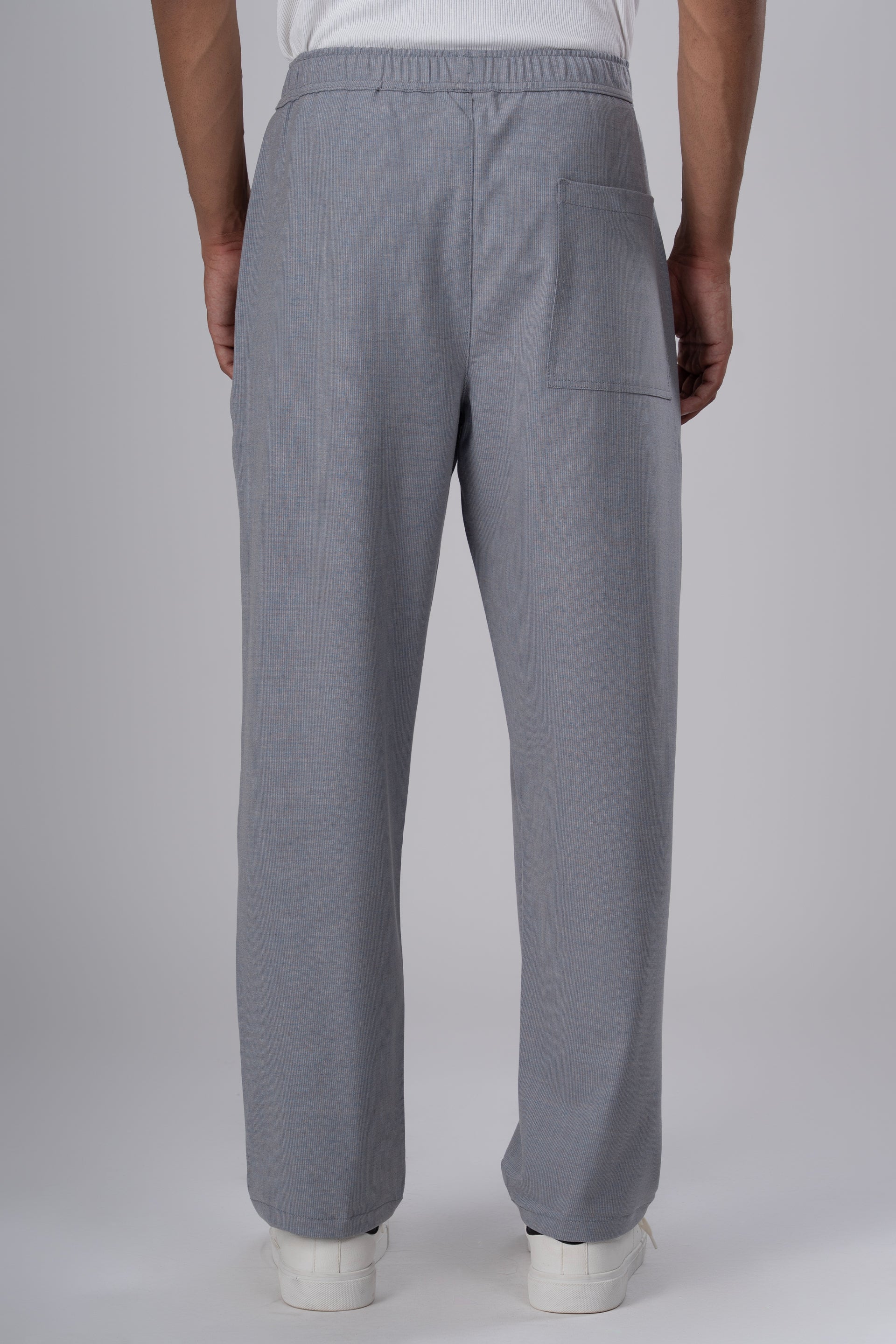 Easy Iron Striped Flexiwaist Relaxed Trouser In Light Blue