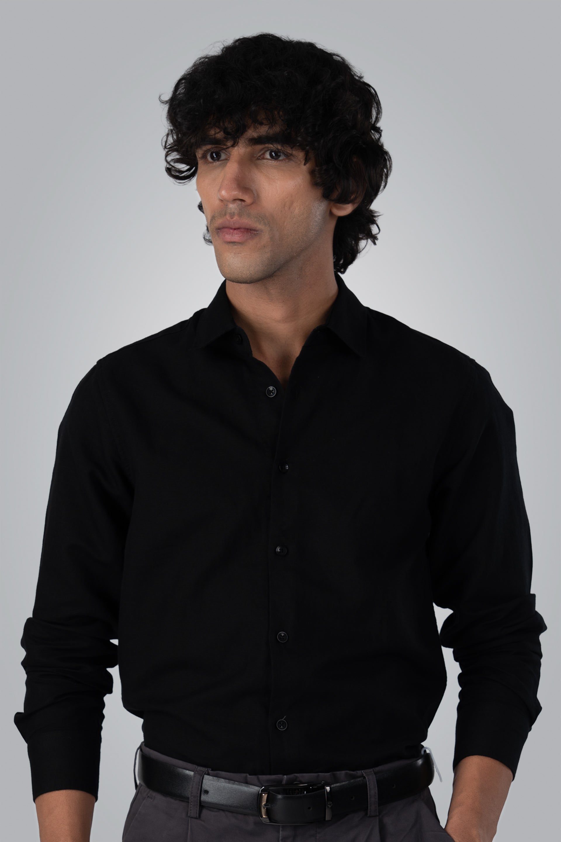 Men's Premium Linen Griege Shirt in Black – versatile look, soft finish, relaxed sophistication | Tailoraedge