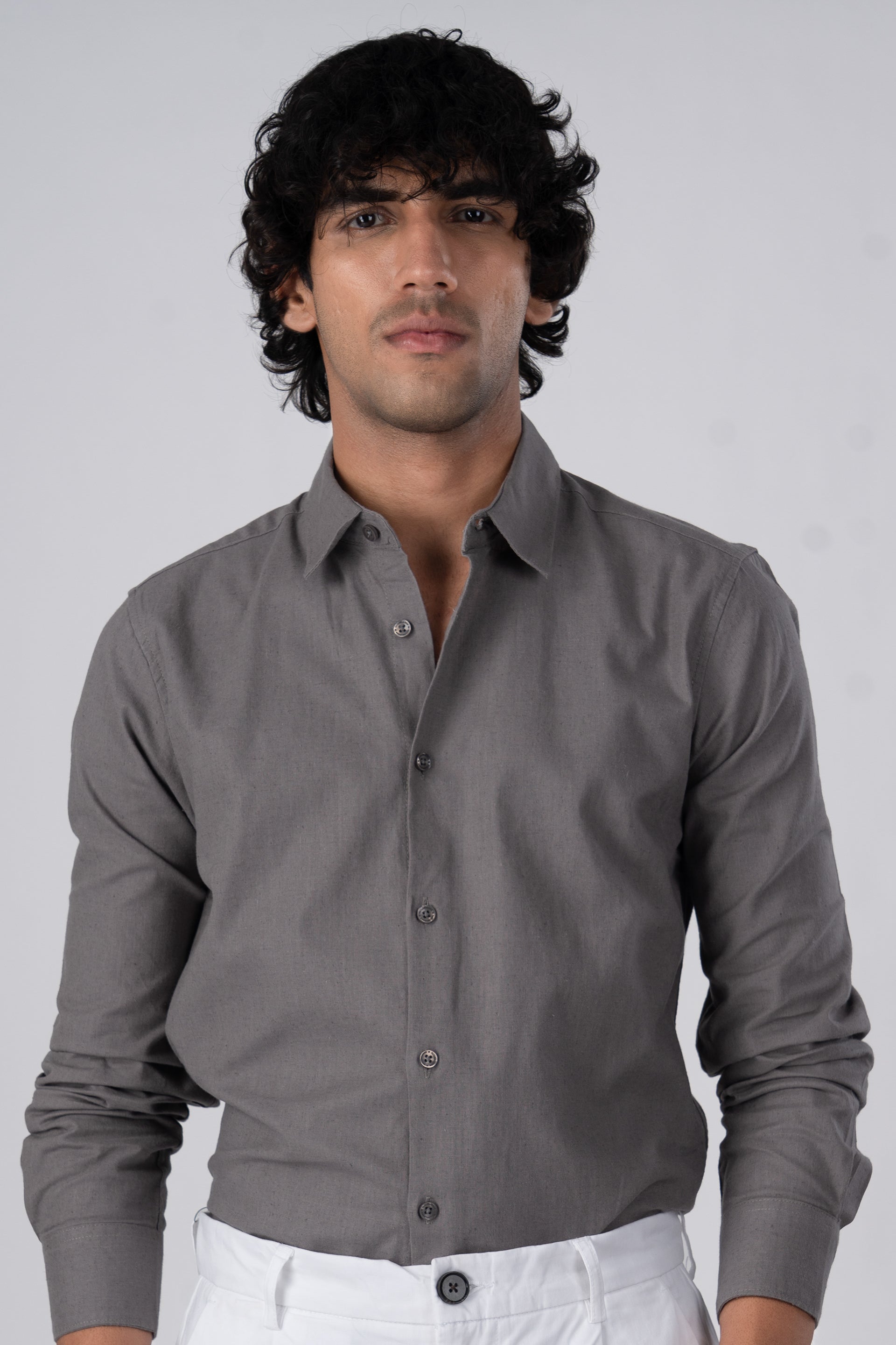 Men's Premium Linen Griege Shirt in Grey – lightweight, modern tailored fit, breathable comfort | Tailoraedge