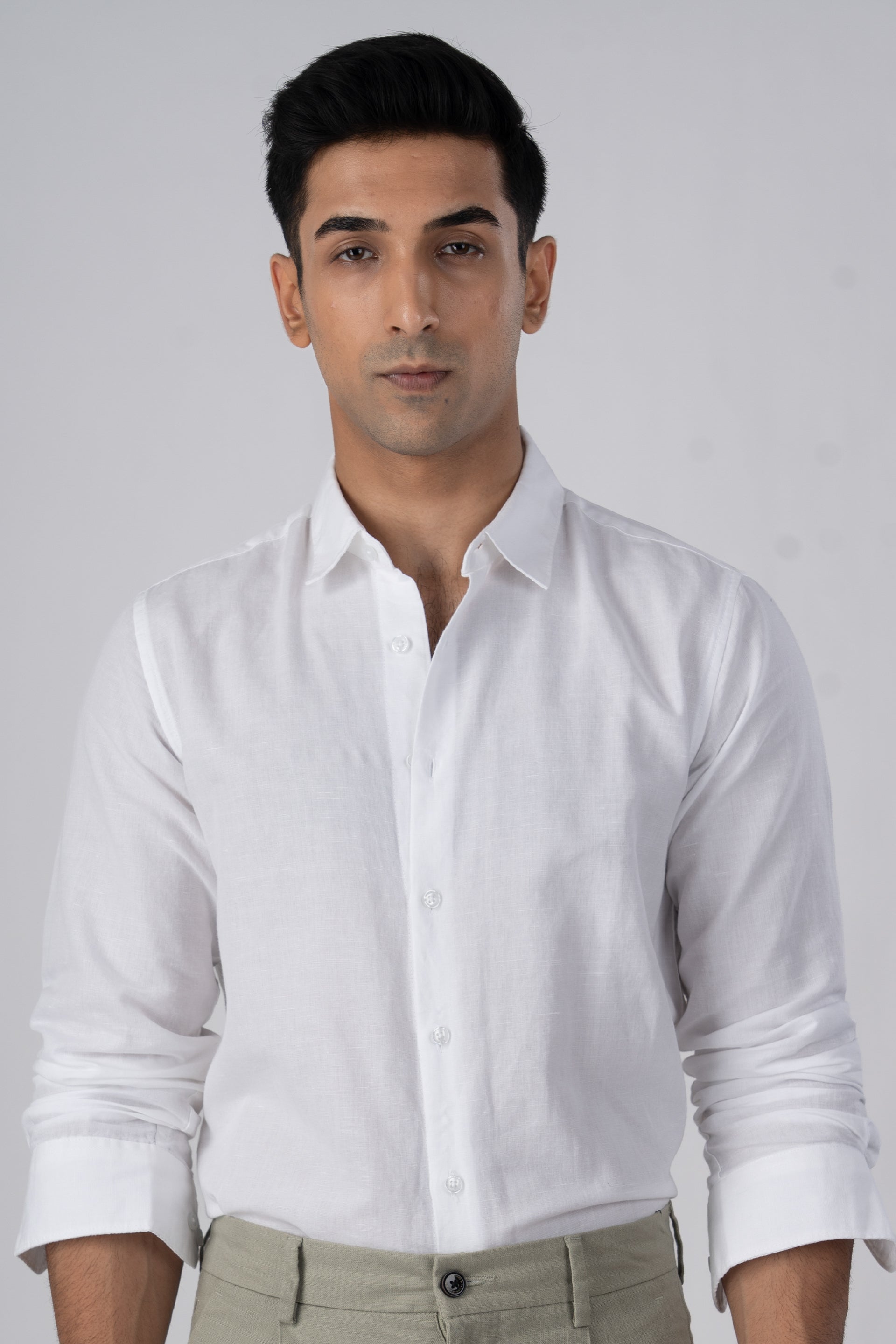 Men's Premium Linen Griege Shirt in White – soft touch, airy feel, classic tailored essential | Tailoraedge