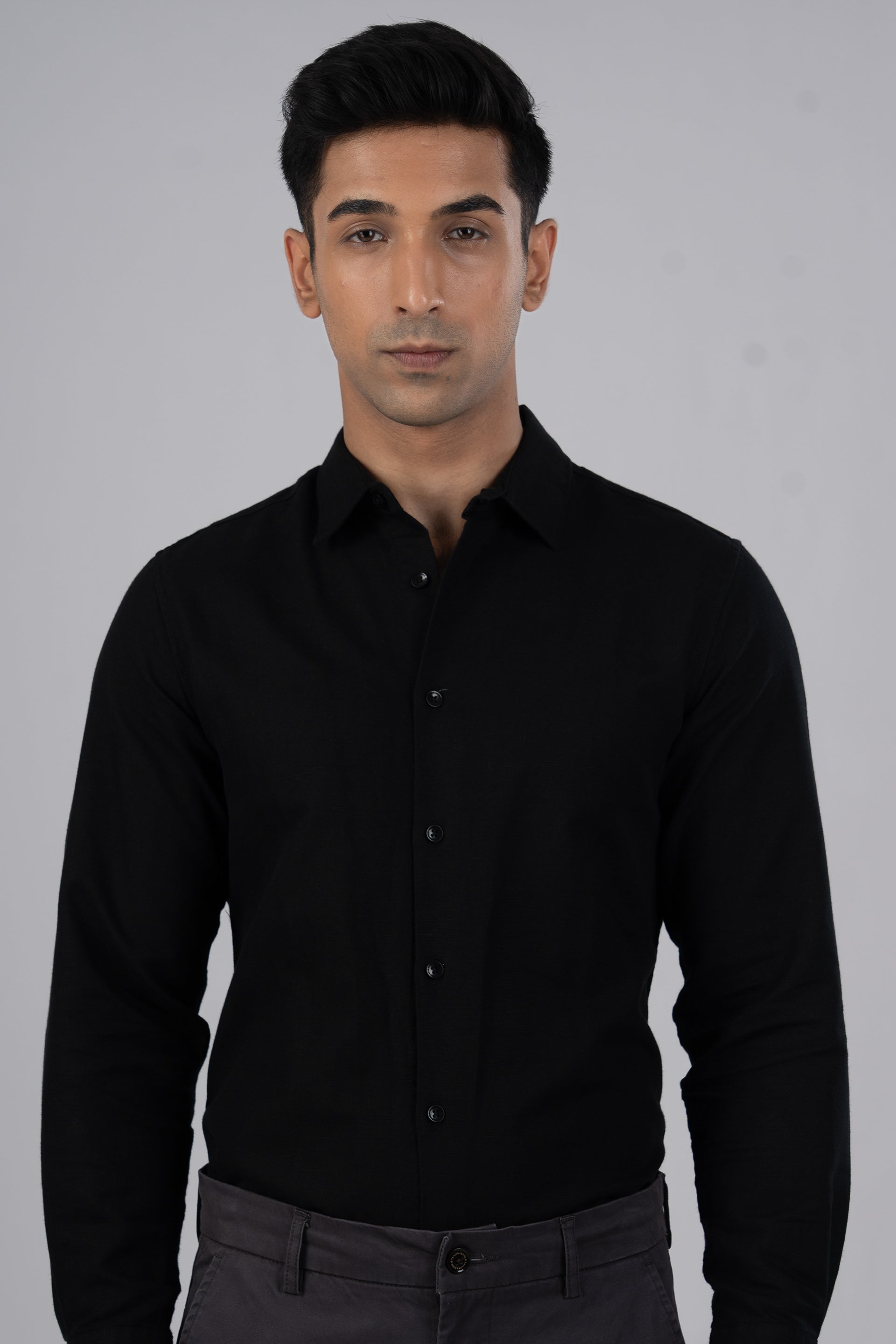 Men's premium lyocell linen shirt in black – versatile, lightweight, timeless tailored essential | Tailoraedge
