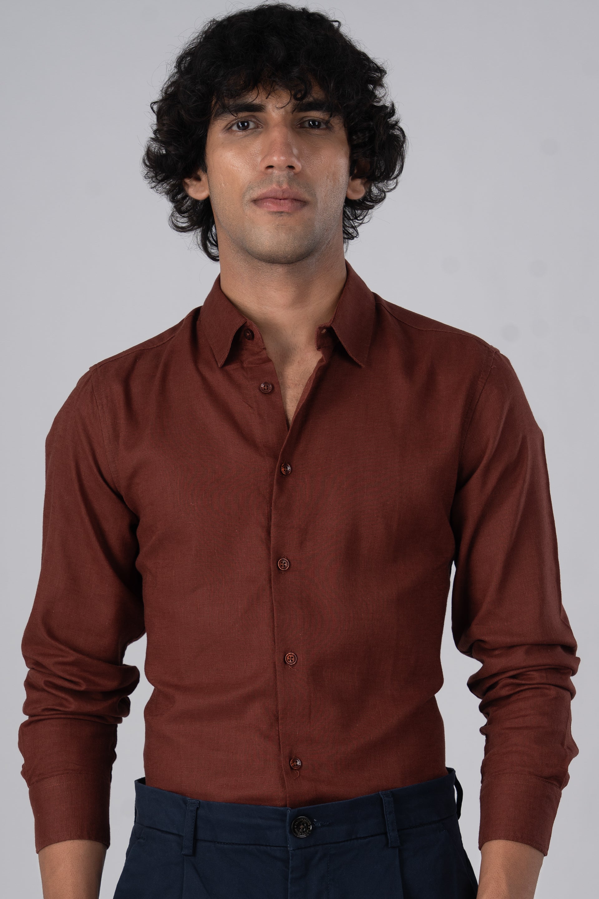 Men's premium lyocell linen shirt in clay – lightweight, breathable, all-season essential | Tailoraedge