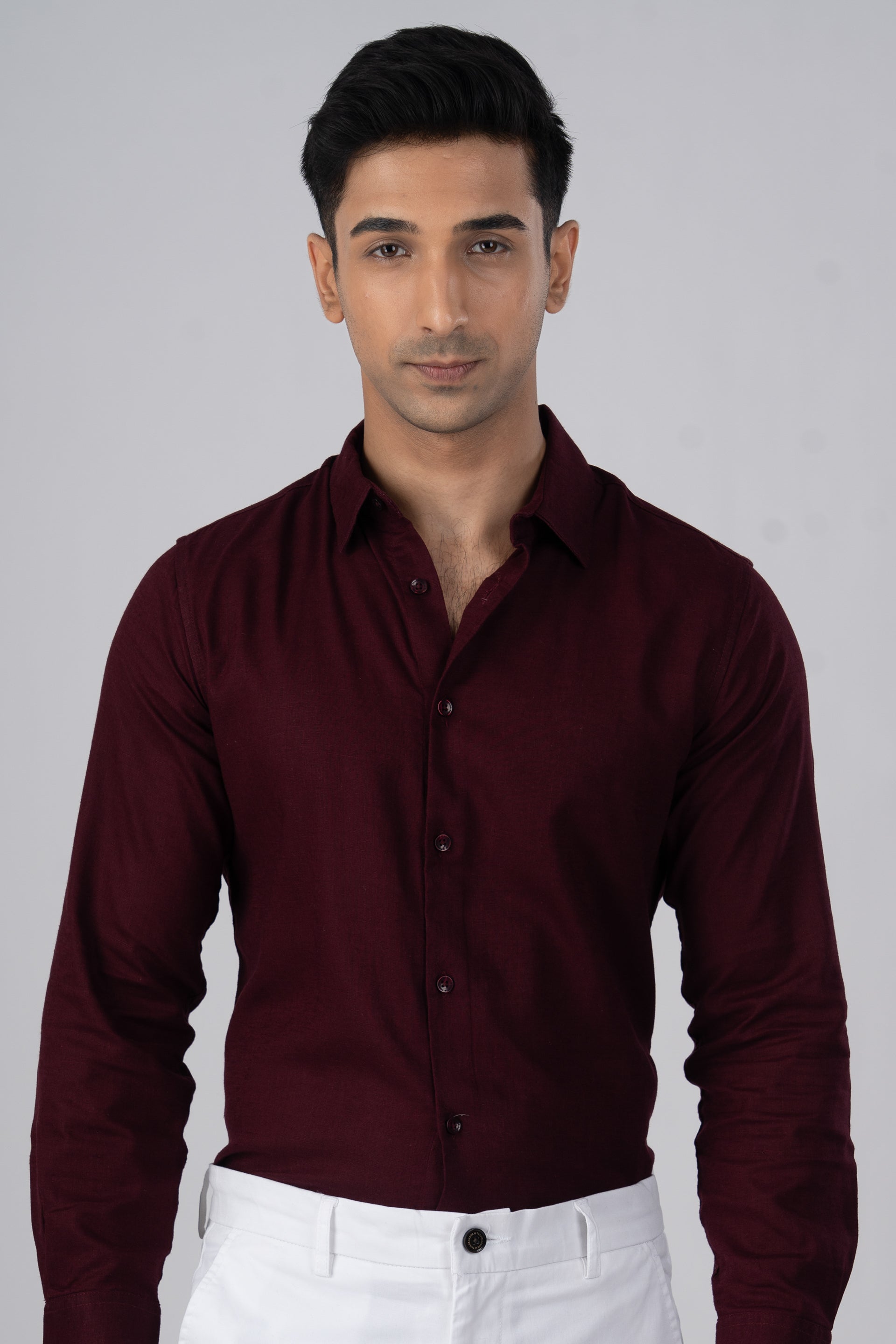Men's premium lyocell linen shirt in maroon – luxurious texture, lightweight, versatile everyday wear | Tailoraedge