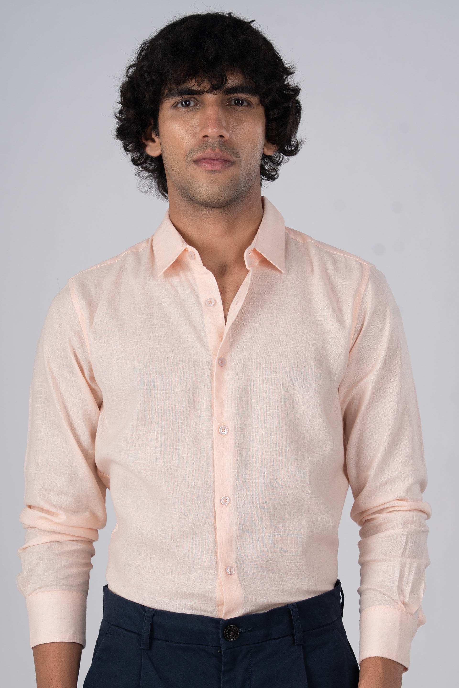 Men's premium lyocell linen shirt in orange peach – lightweight, breathable, modern tailored fit | Tailoraedge
