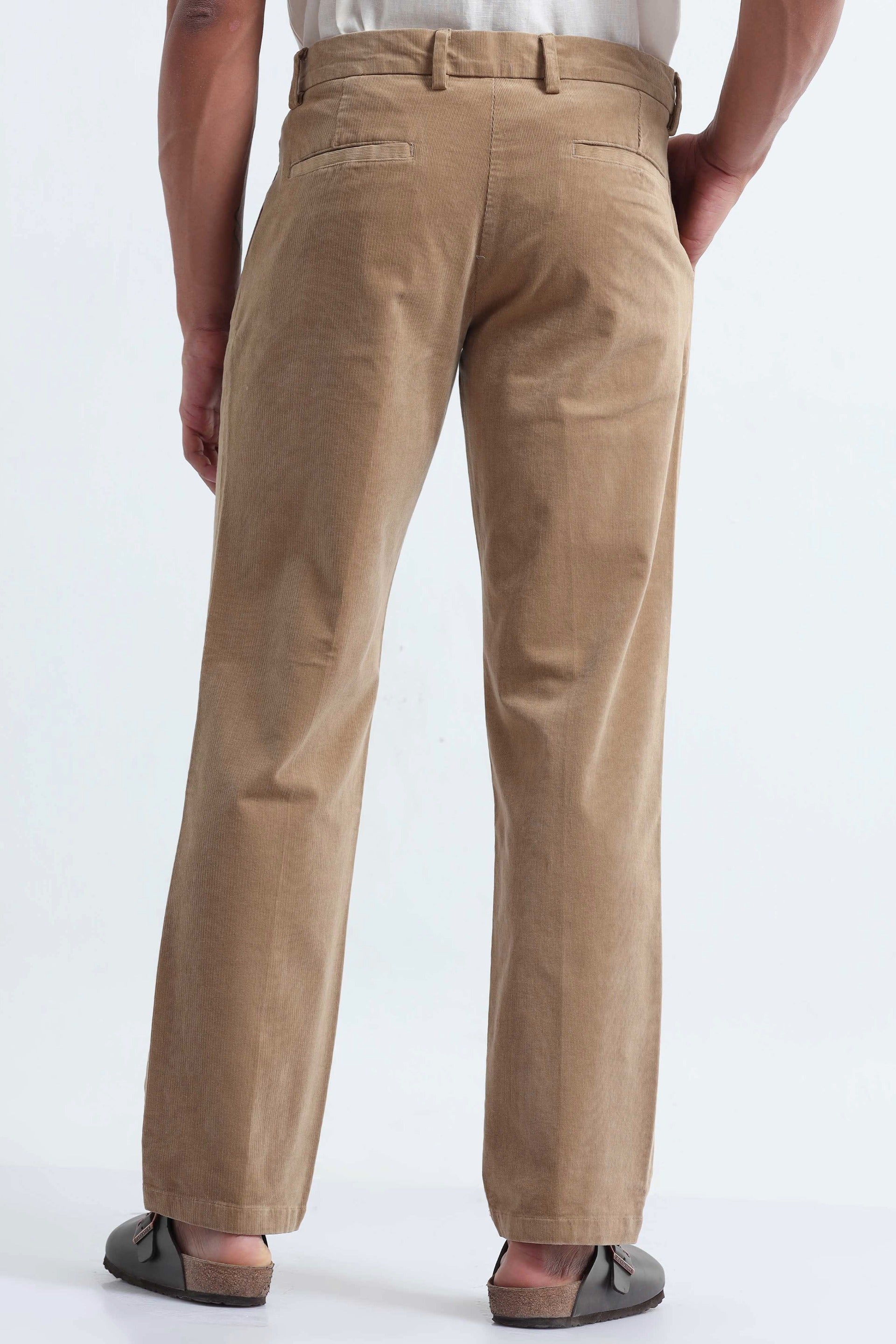 Relaxed Pleated Corduroy Pants In Beige