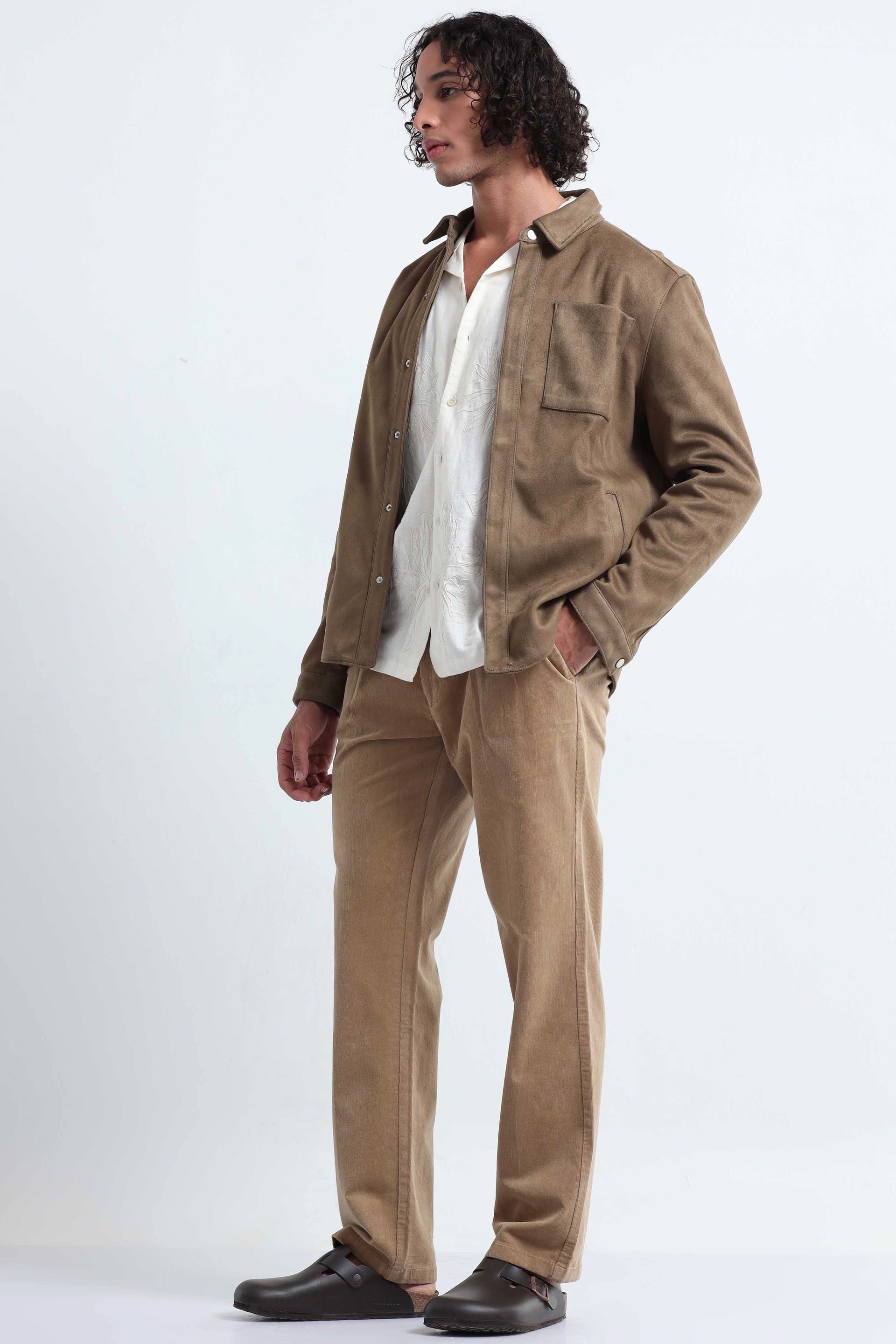 Relaxed Pleated Corduroy Pants In Beige