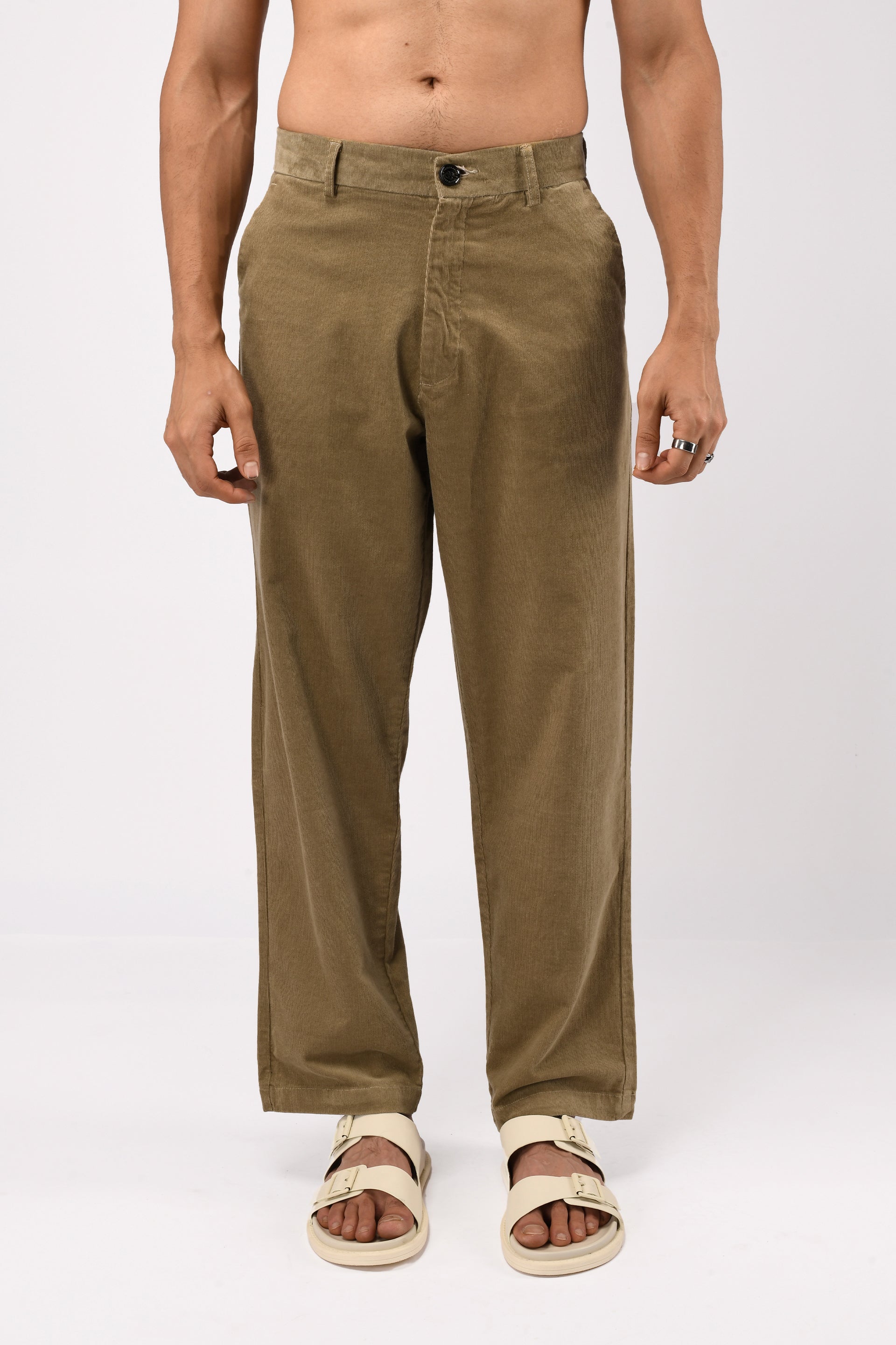 Men’s Soft Corduroy Relaxed Pants in Beige – premium corduroy, relaxed tailored trousers, versatile neutral style | Tailoraedge