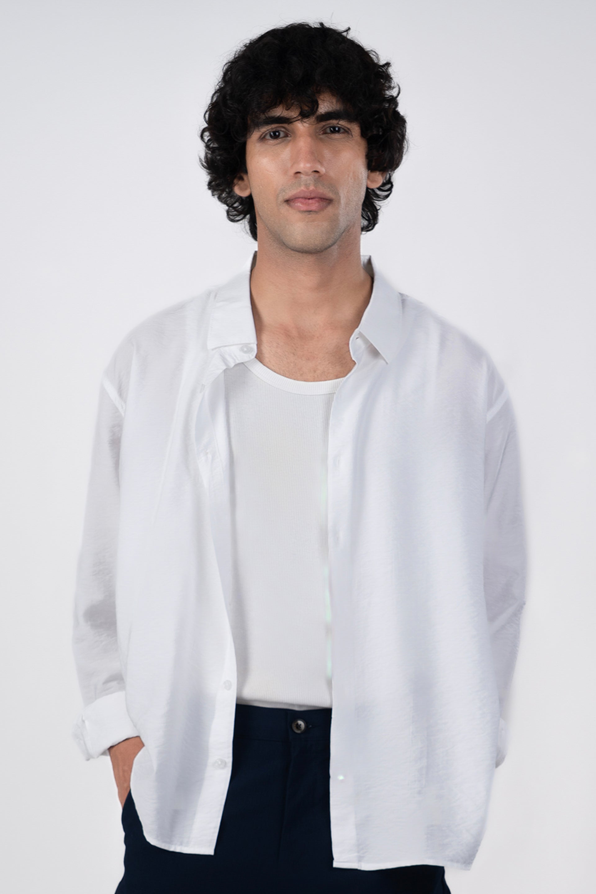 Soft Nylon Relaxed Shirt In White