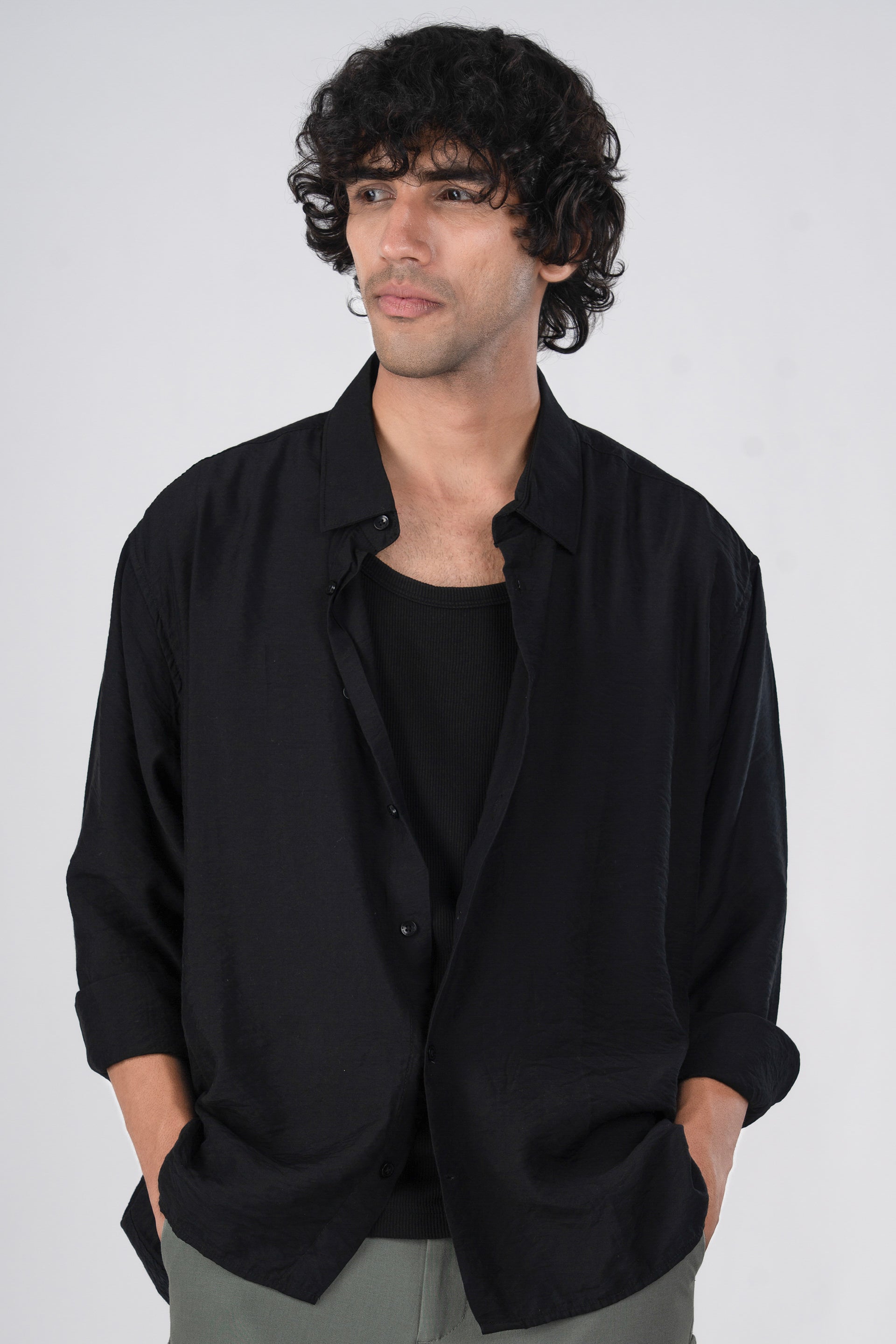 Soft Nylon Relaxed Shirt In Black