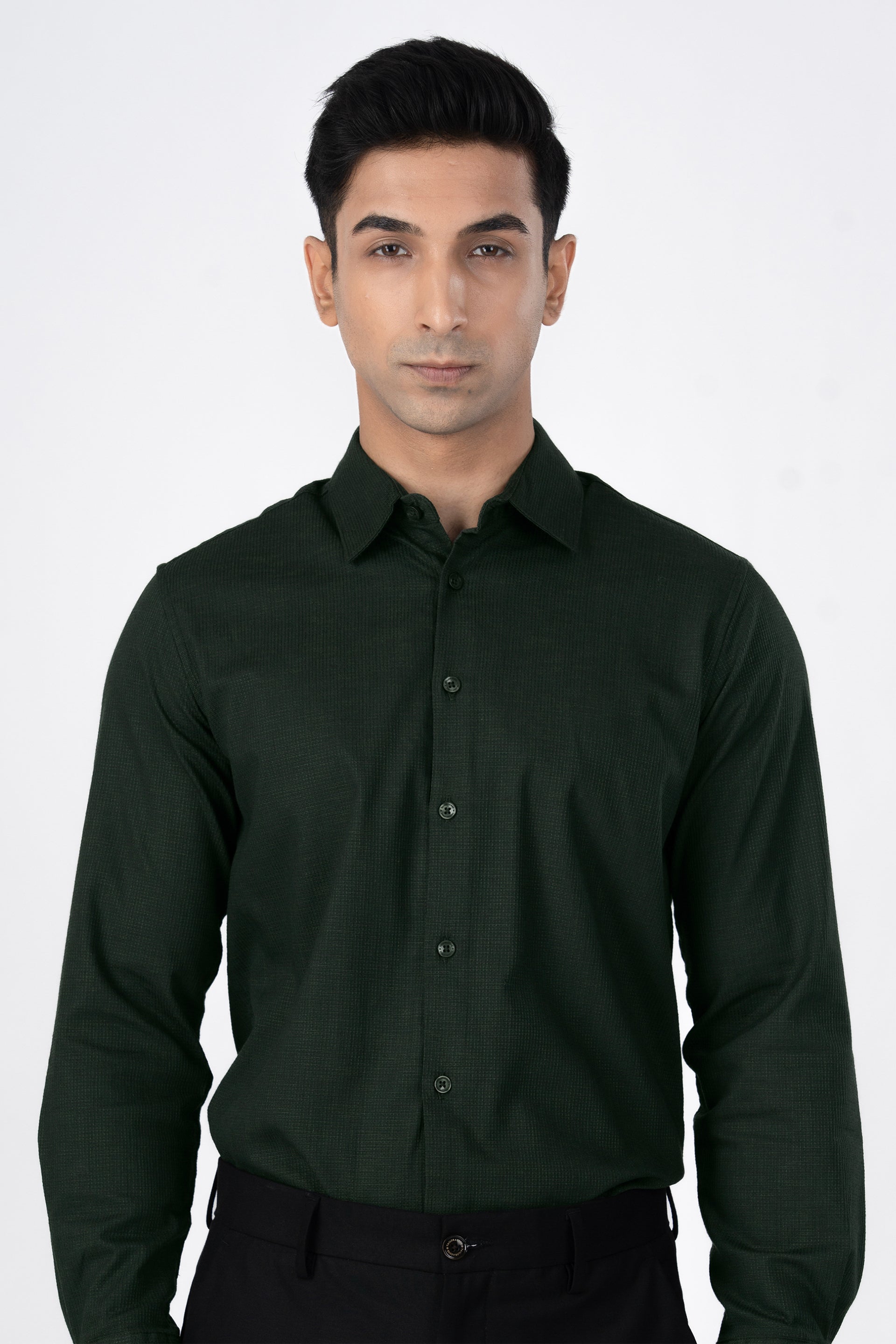 Easy Iron Textured Shirt In Olive
