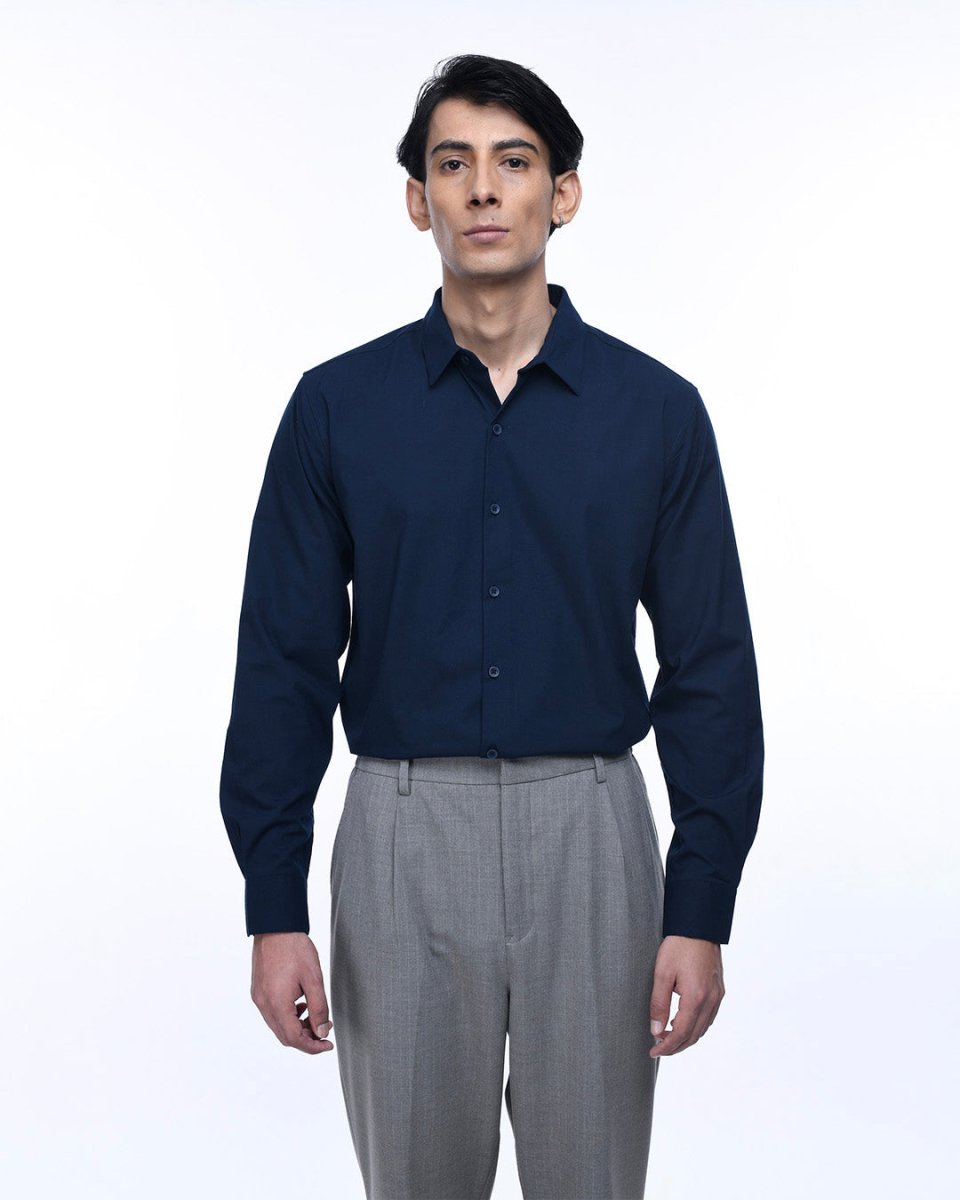 Men's Blue Wrinkle Free Stretch Formal Shirt – TAILORAEDGE