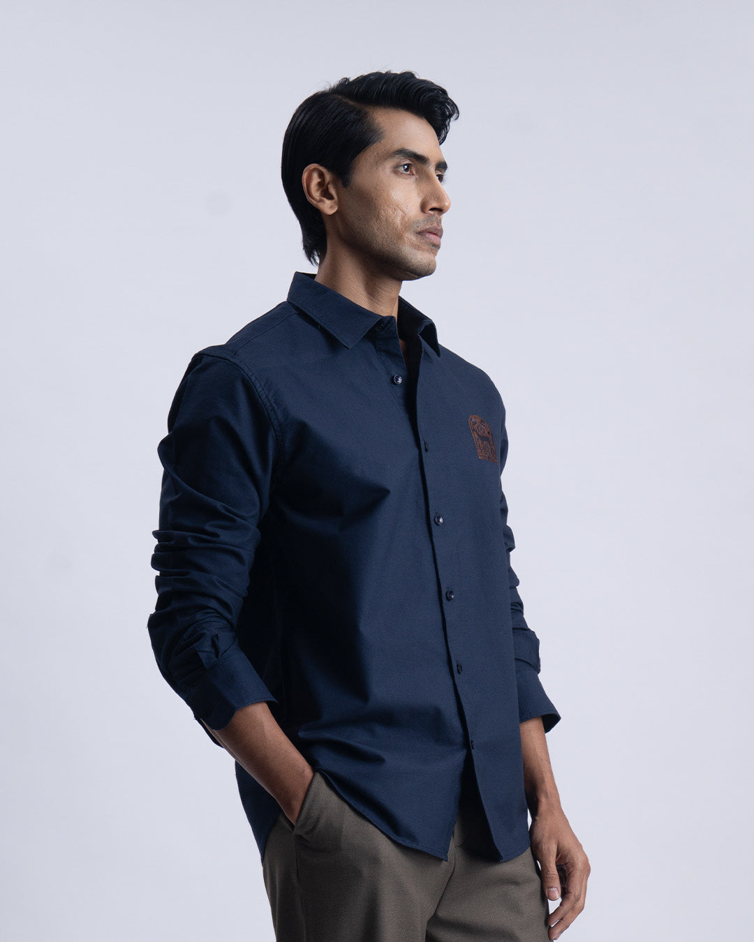 Cotton Oxford Thread Craft Shirt In Navy
