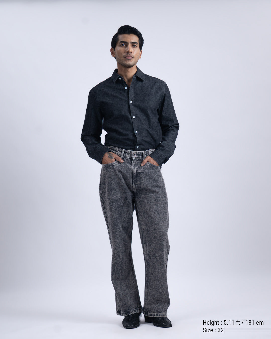 Tailoraedge premium denim jeans in dark indigo, mid-blue, black, grey, and olive-toned washes