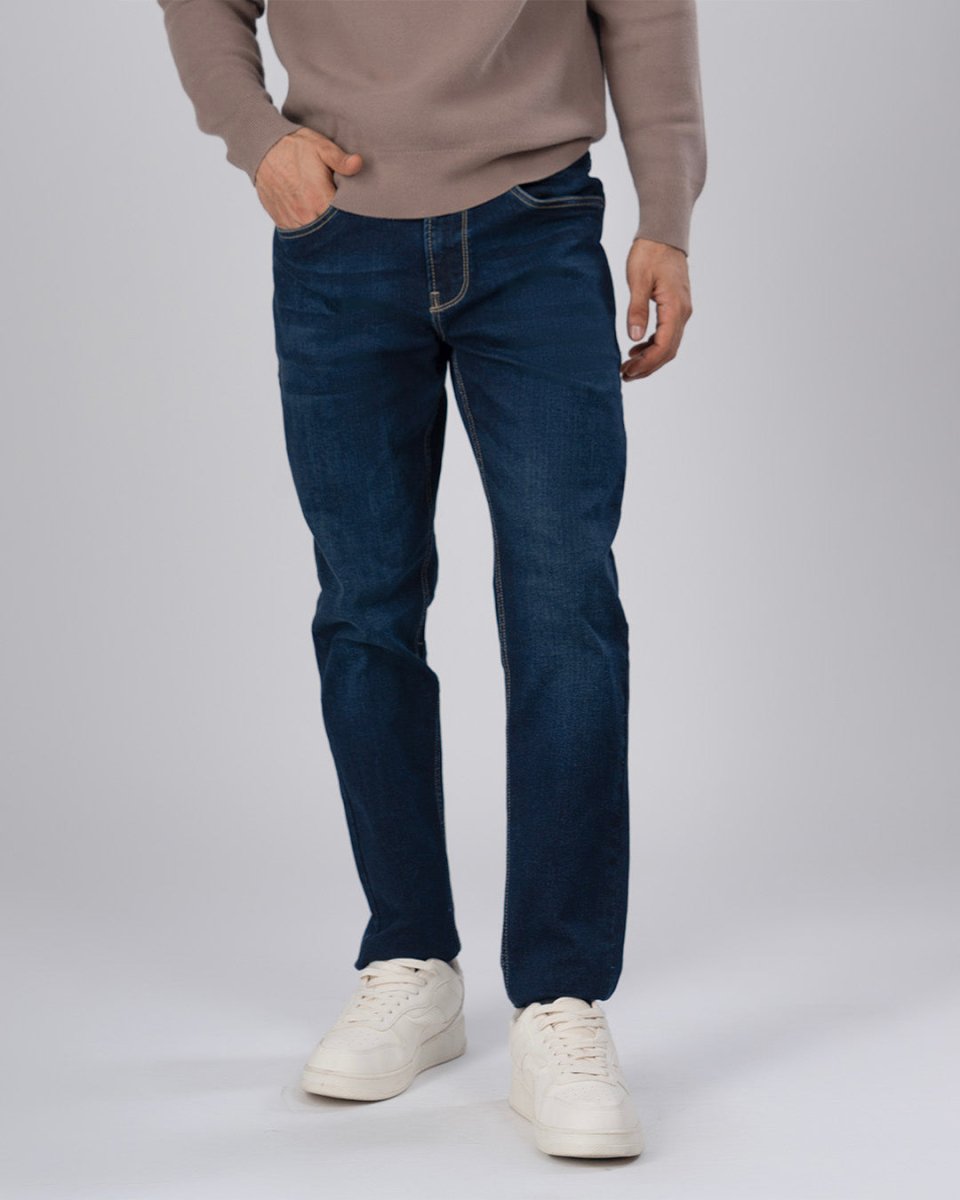 Tailoraedge men’s denim jeans paired with T-shirts, polos, and structured shirts
