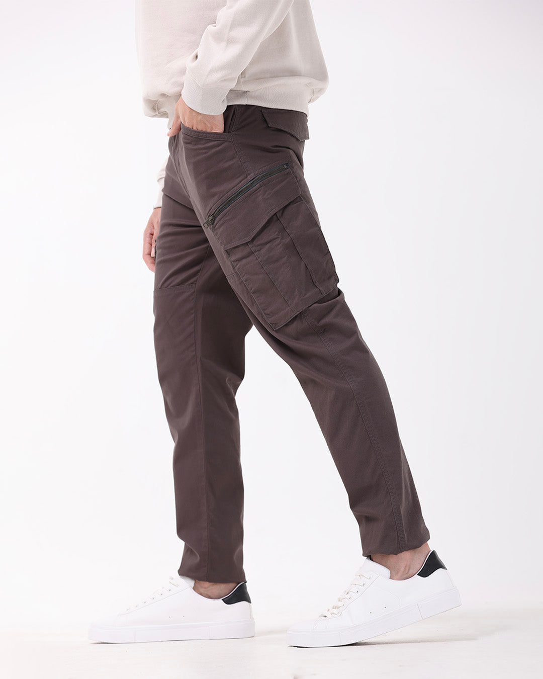 Utility Zip Tailored Cargo Pants In Dark Grey