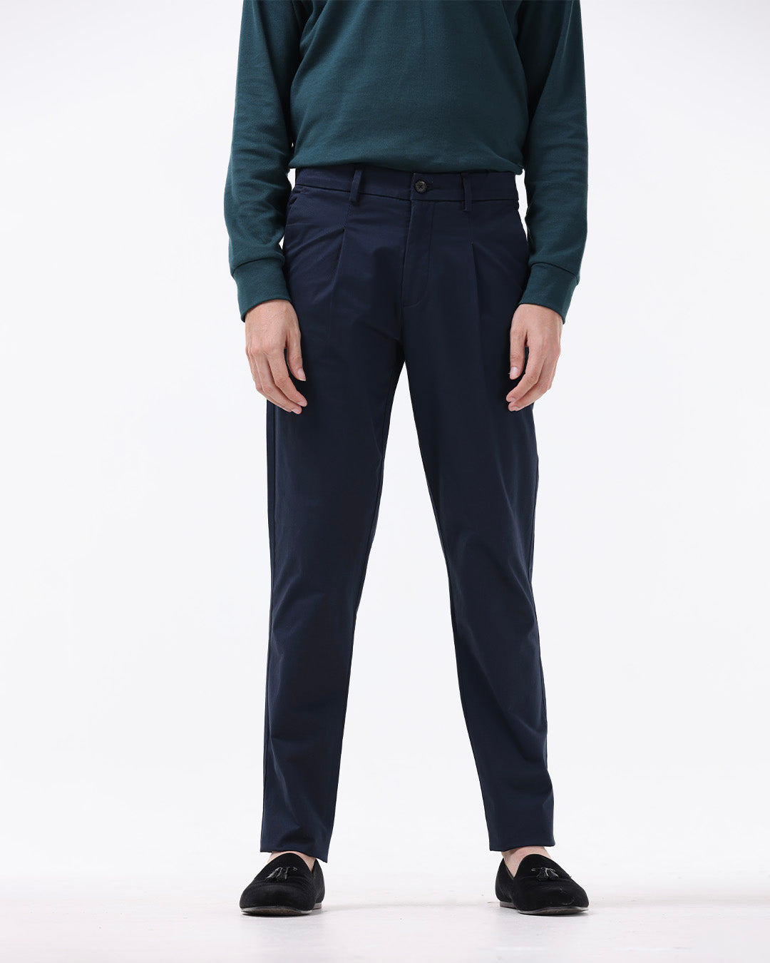 Essential Pleated Fine Twill Pants In Navy