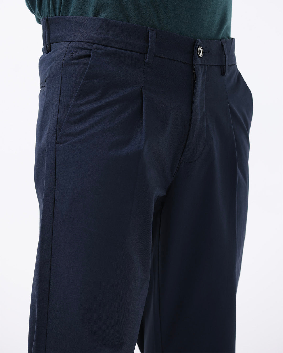 Essential Pleated Fine Twill Pants In Navy