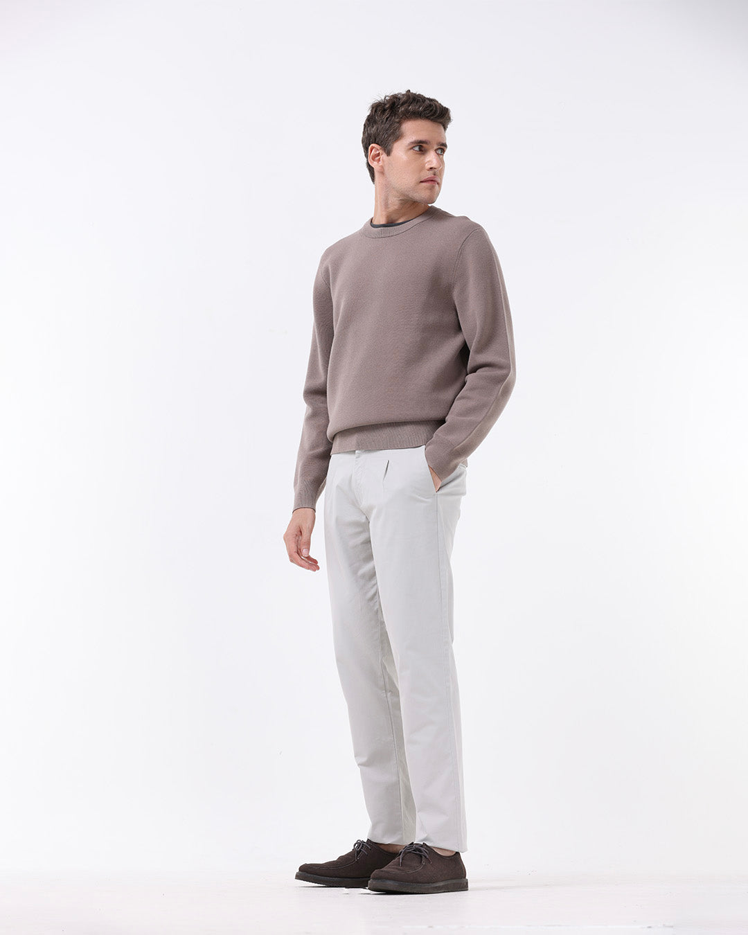 Essential Pleated Fine Twill Pants In Powder White