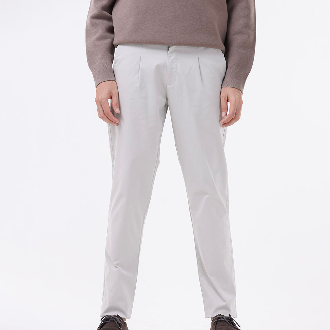 Essential Pleated Fine Twill Pants In Powder White