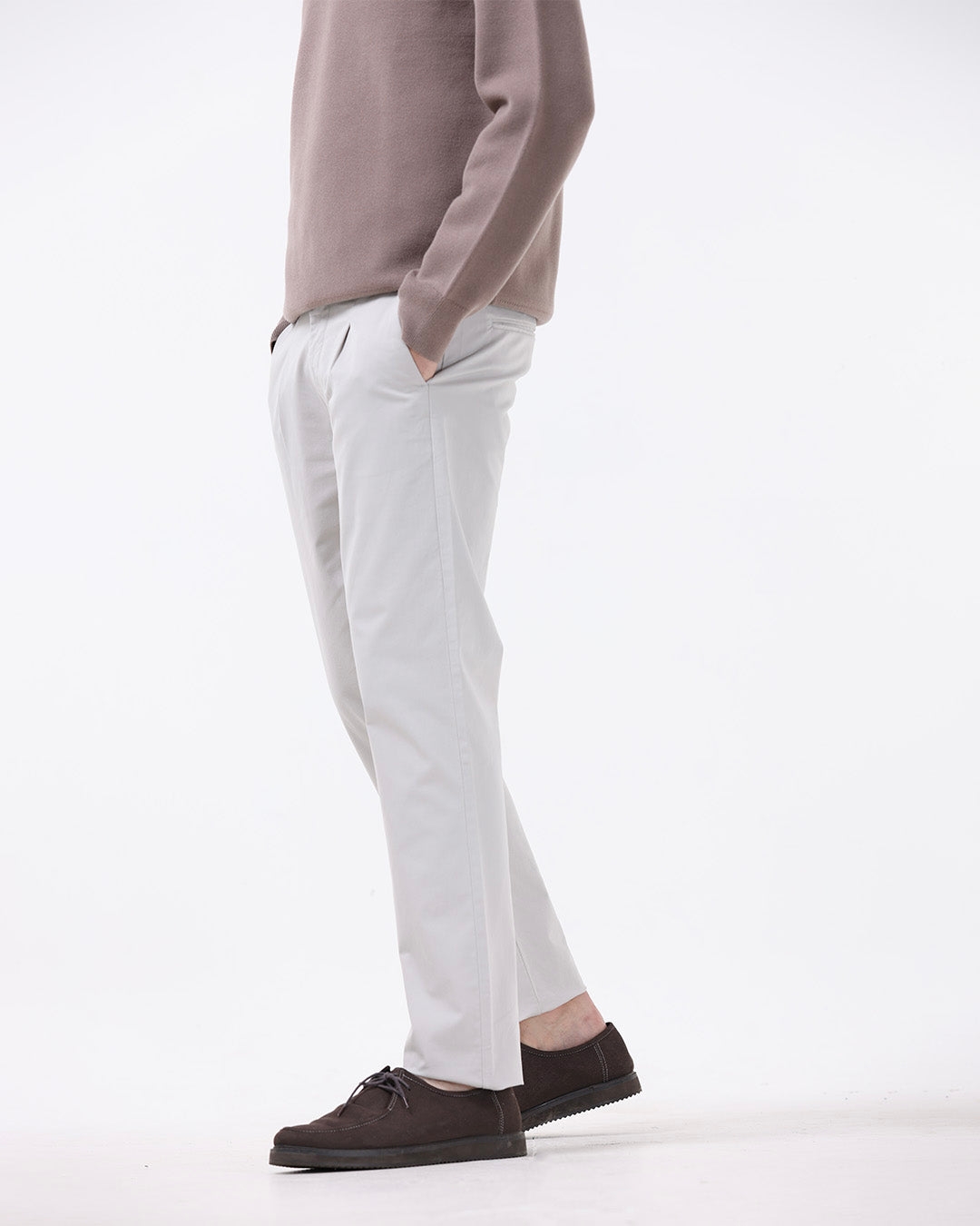 Essential Pleated Fine Twill Pants In Powder White