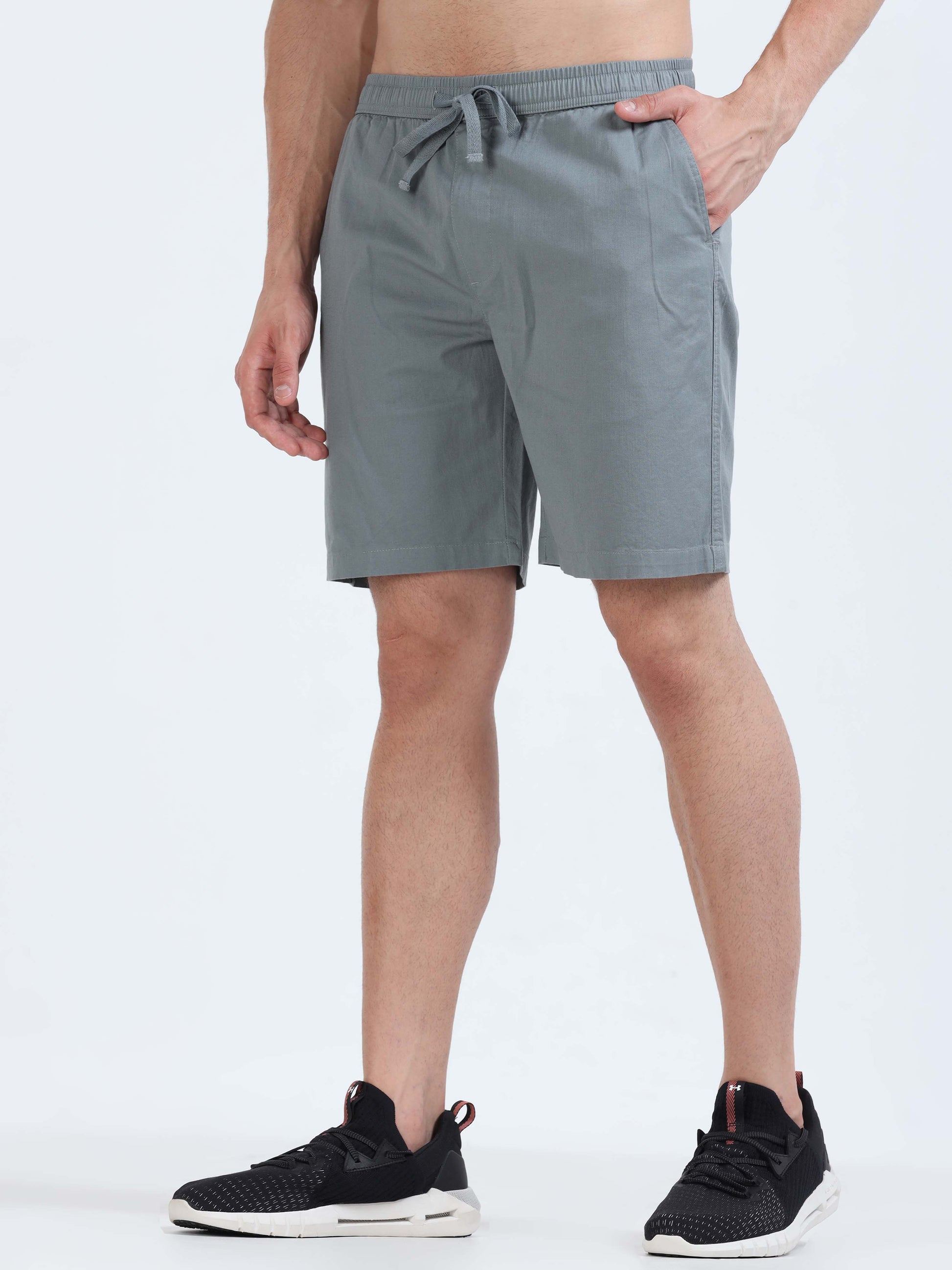 Soft Cotton Basic Shorts In Steel Grey