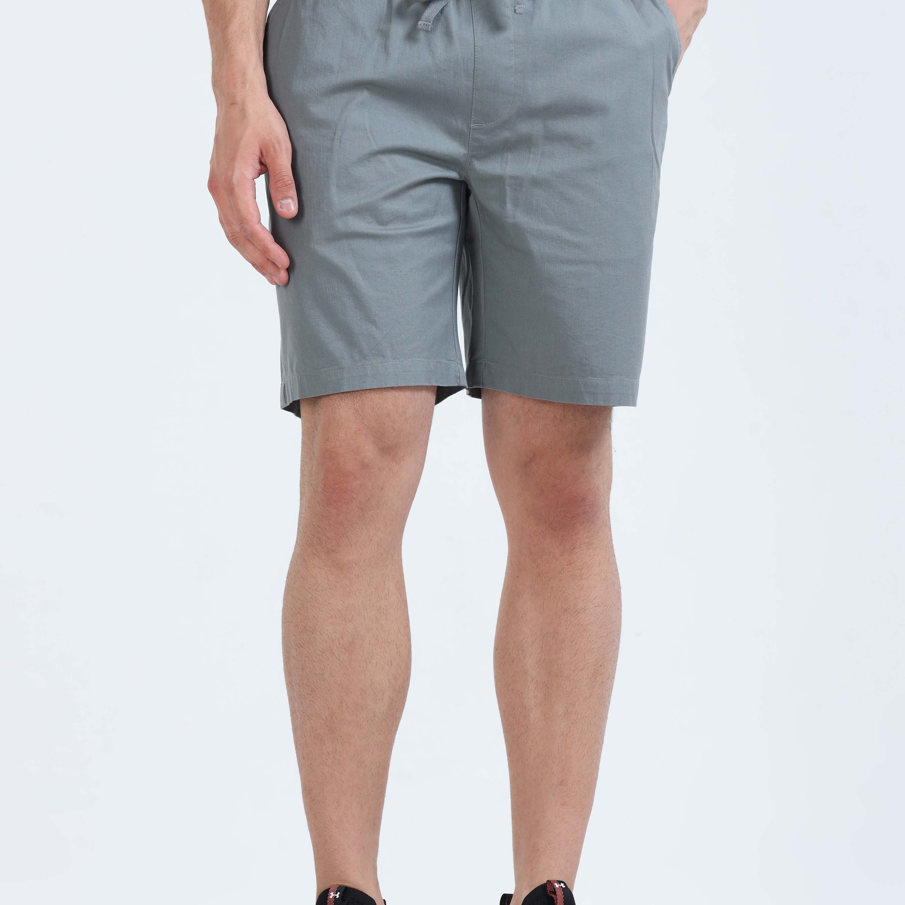 Soft Cotton Basic Shorts In Steel Grey