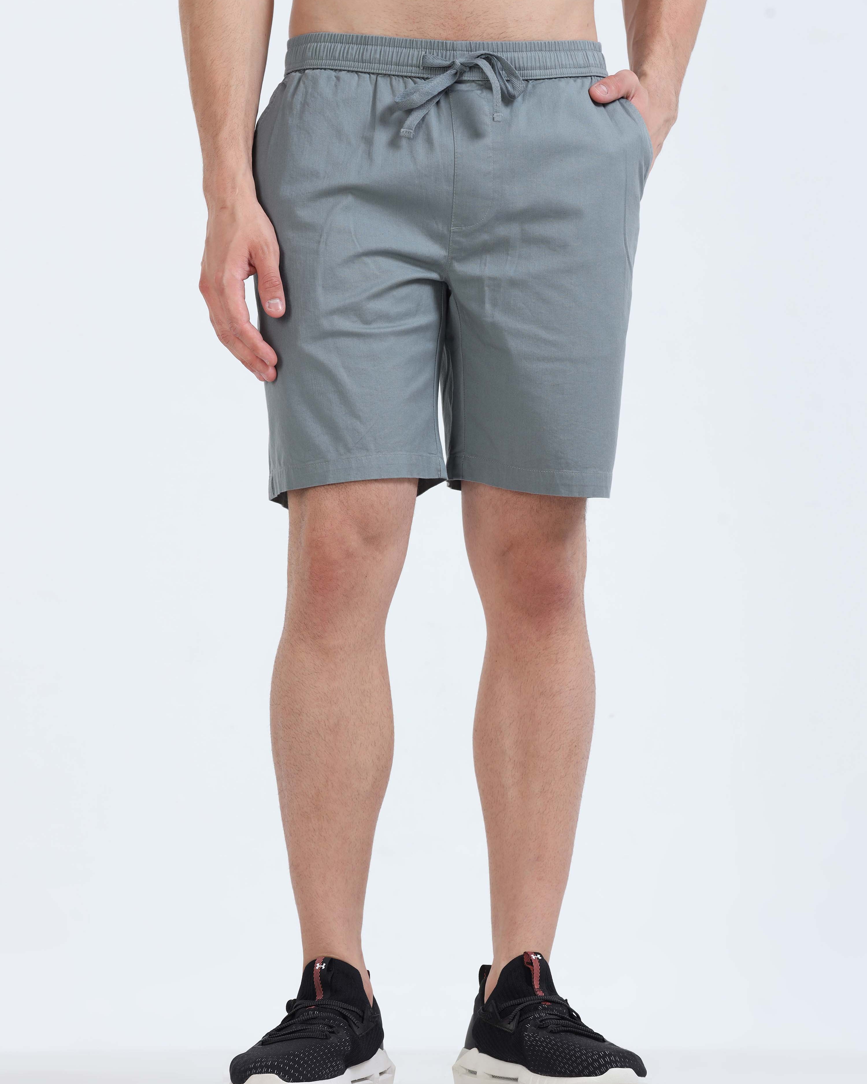 Soft Cotton Basic Shorts In Steel Grey