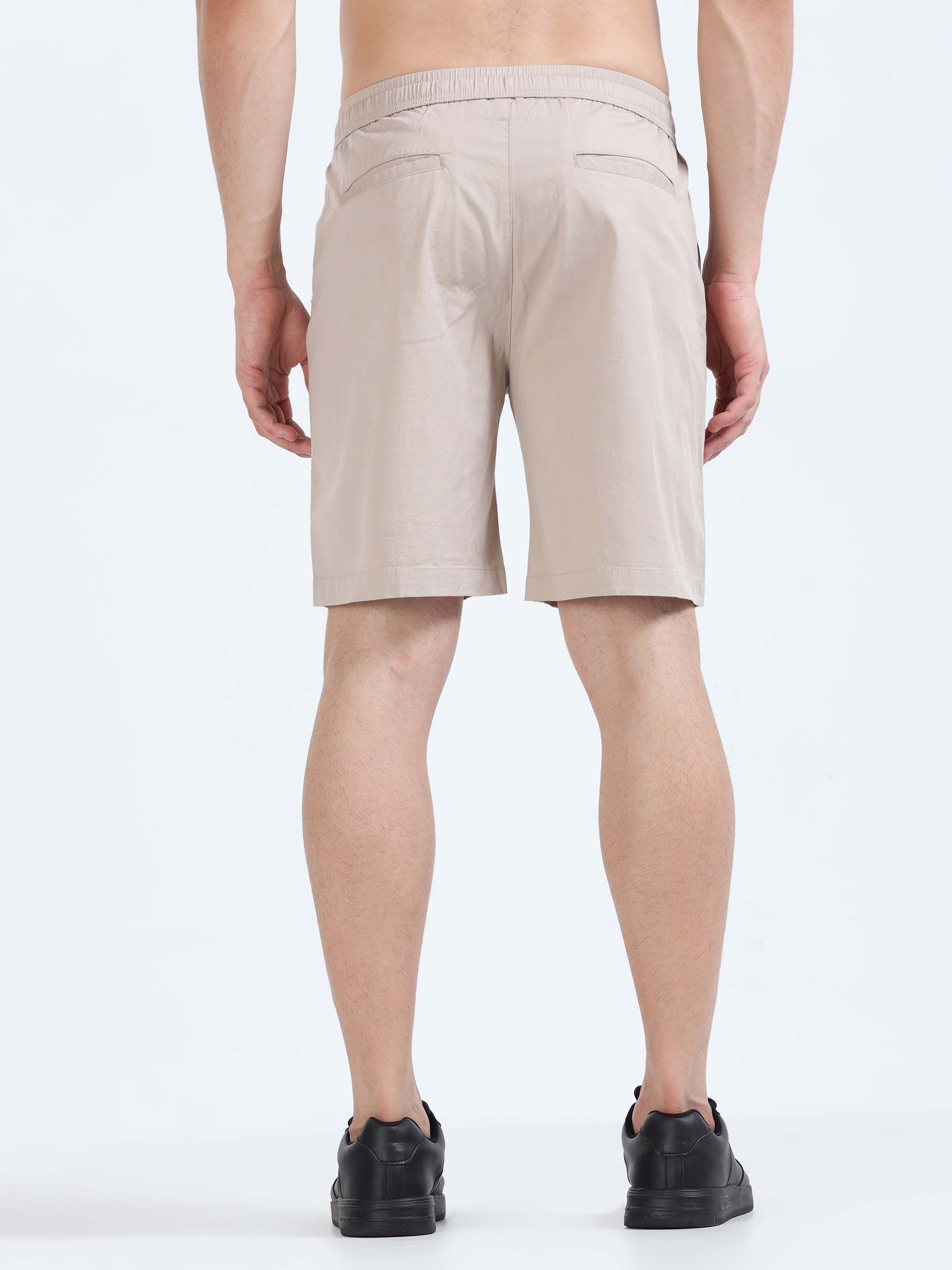Soft Cotton Basic Shorts In Beige