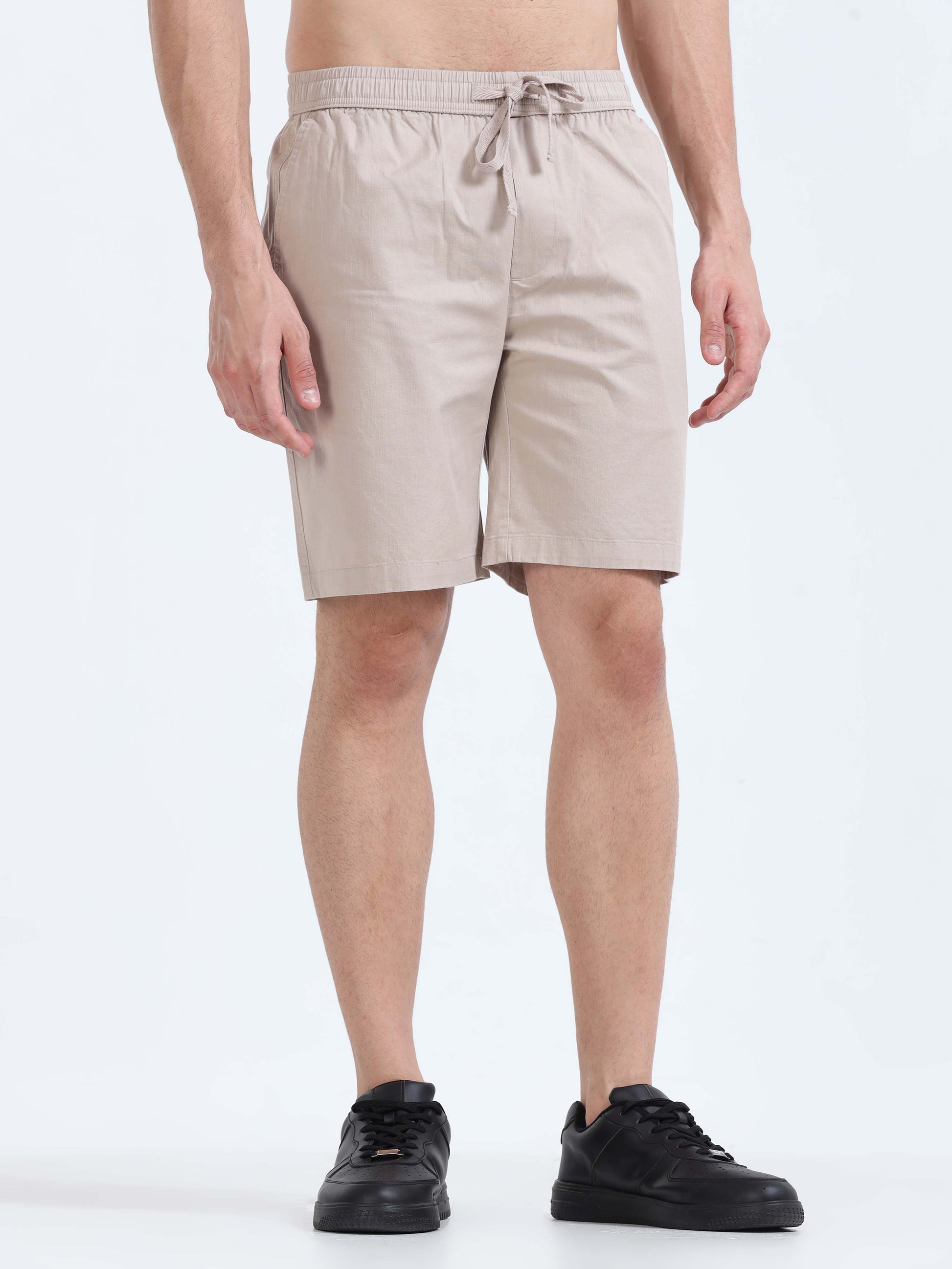 Soft Cotton Basic Shorts In Beige