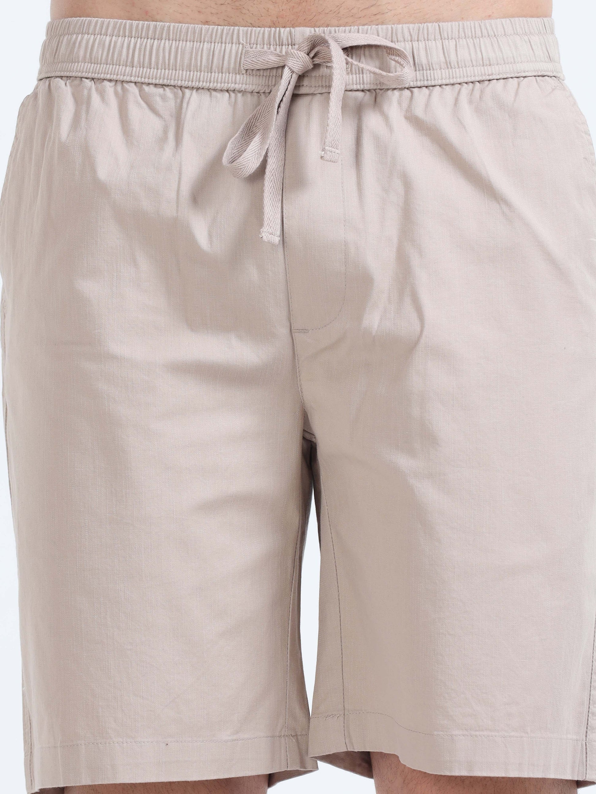 Soft Cotton Basic Shorts In Beige