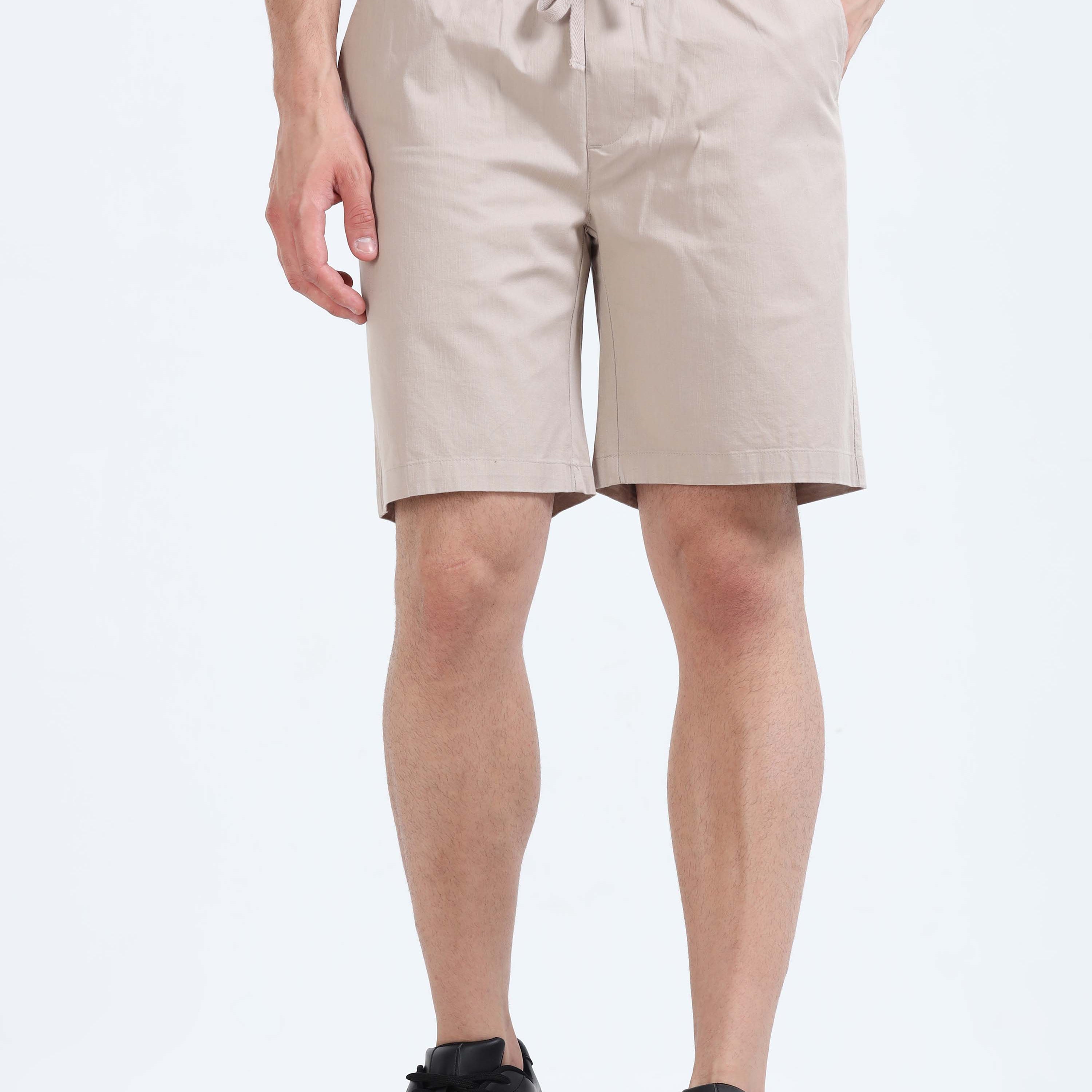 Soft Cotton Basic Shorts In Beige