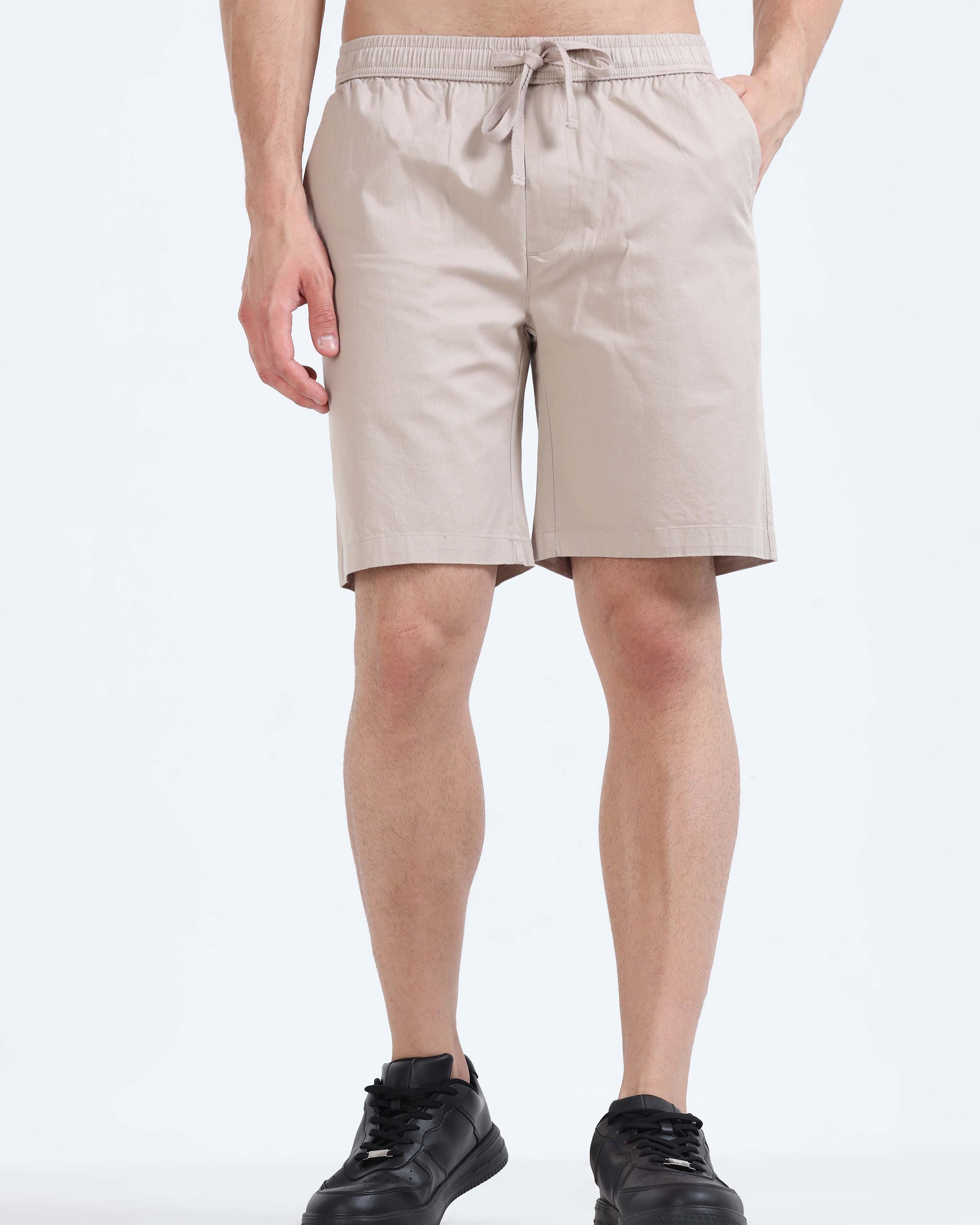 Soft Cotton Basic Shorts In Beige