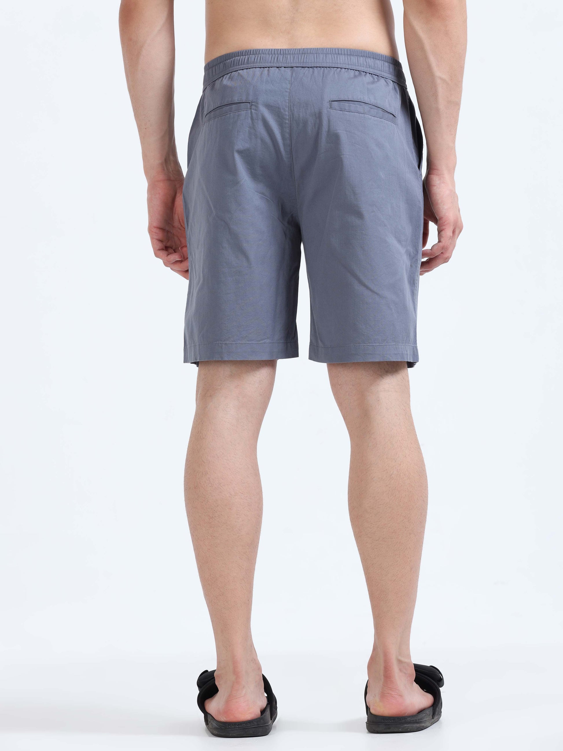Soft Cotton Basic Shorts In Stone Blue