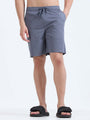 Soft Cotton Basic Shorts In Stone Blue