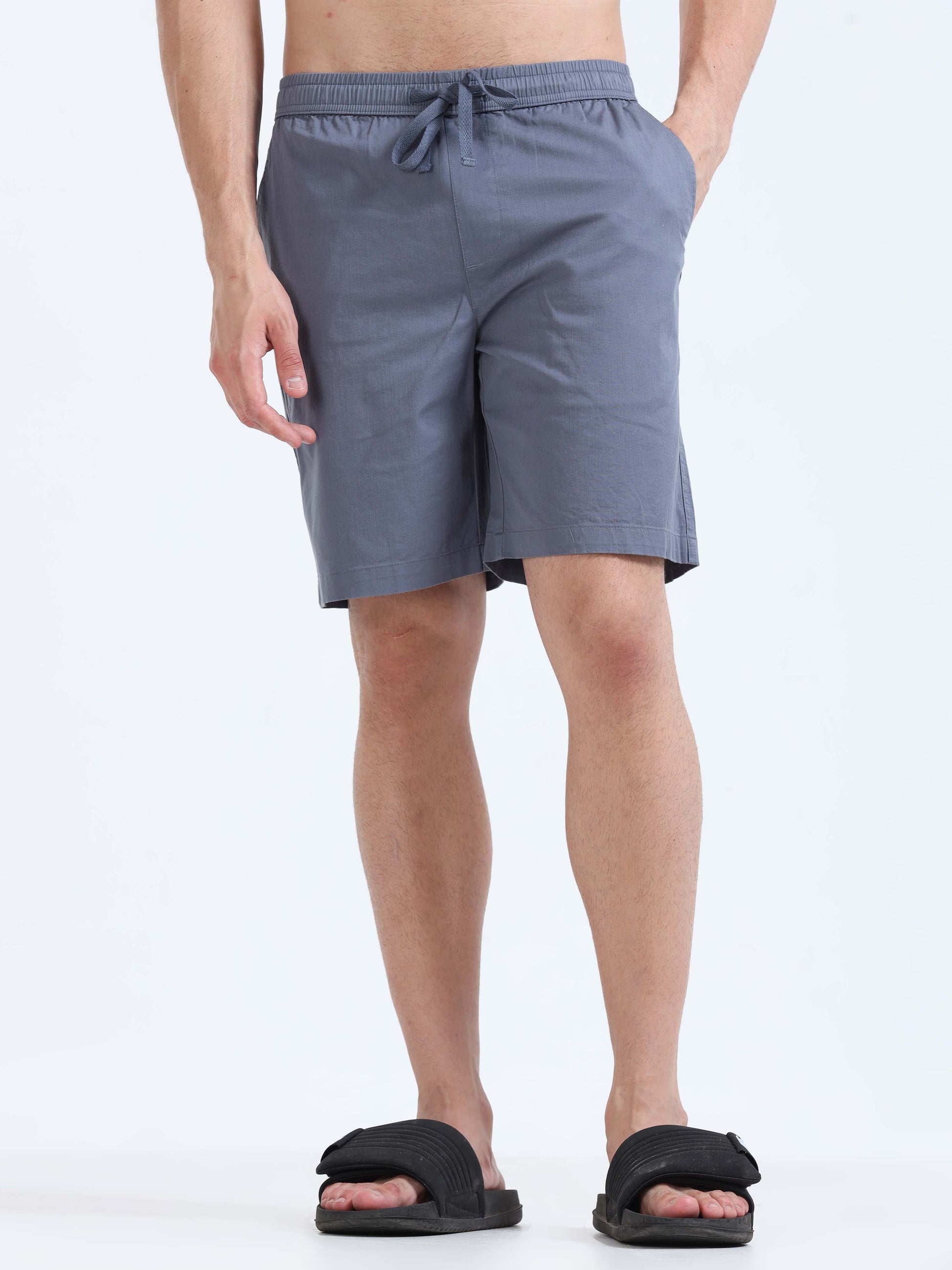 Soft Cotton Basic Shorts In Stone Blue