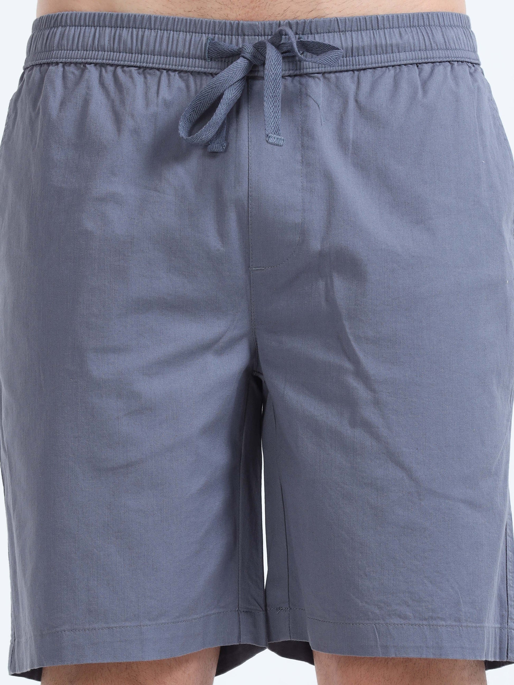 Soft Cotton Basic Shorts In Stone Blue