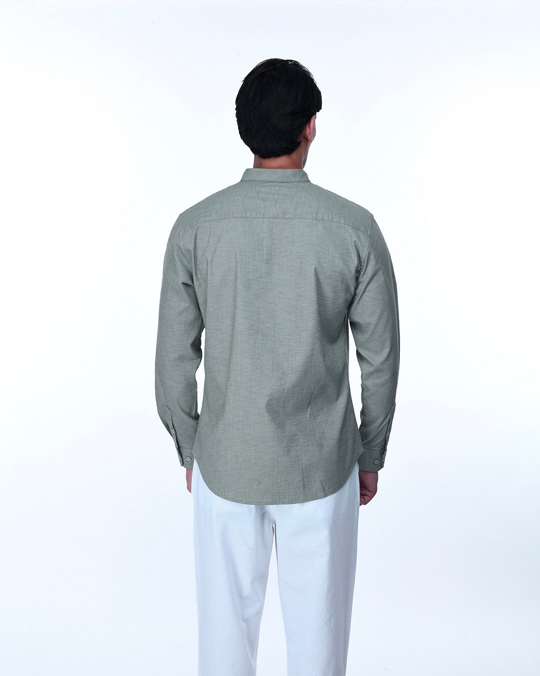 Easy Iron Textured Mandarin Shirt In Green