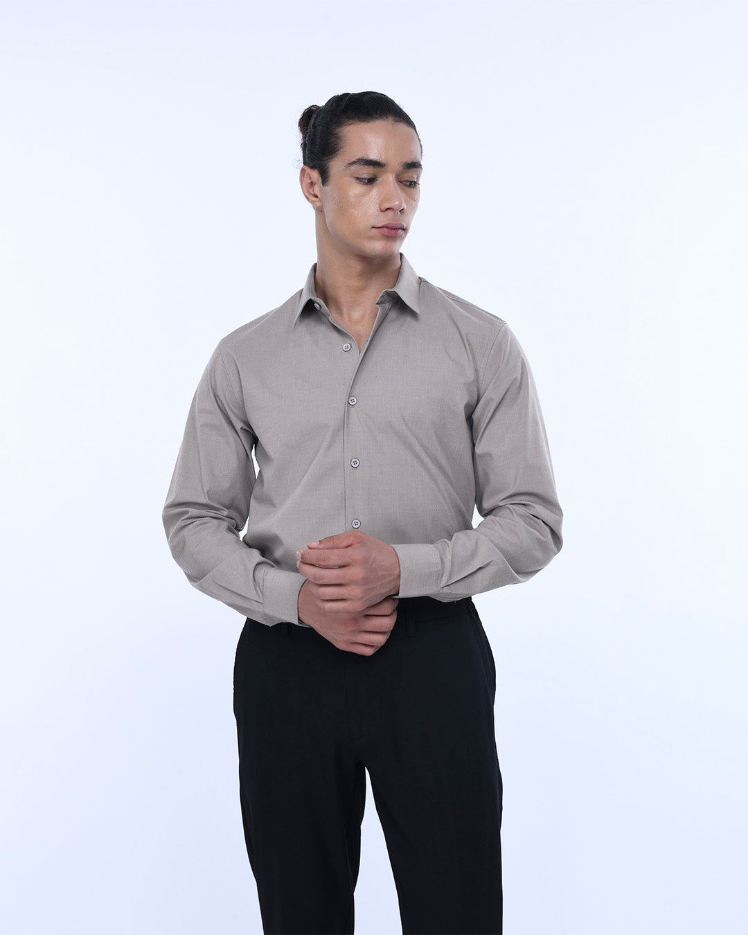 Easy Iron Office Stretch Shirt In Beige