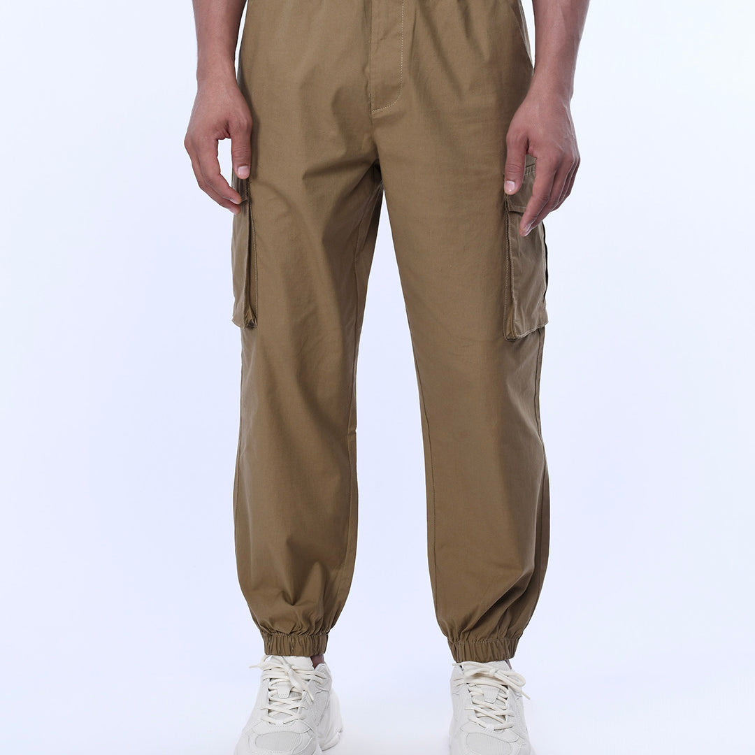 Relaxed Light Cotton Joggers In Khaki
