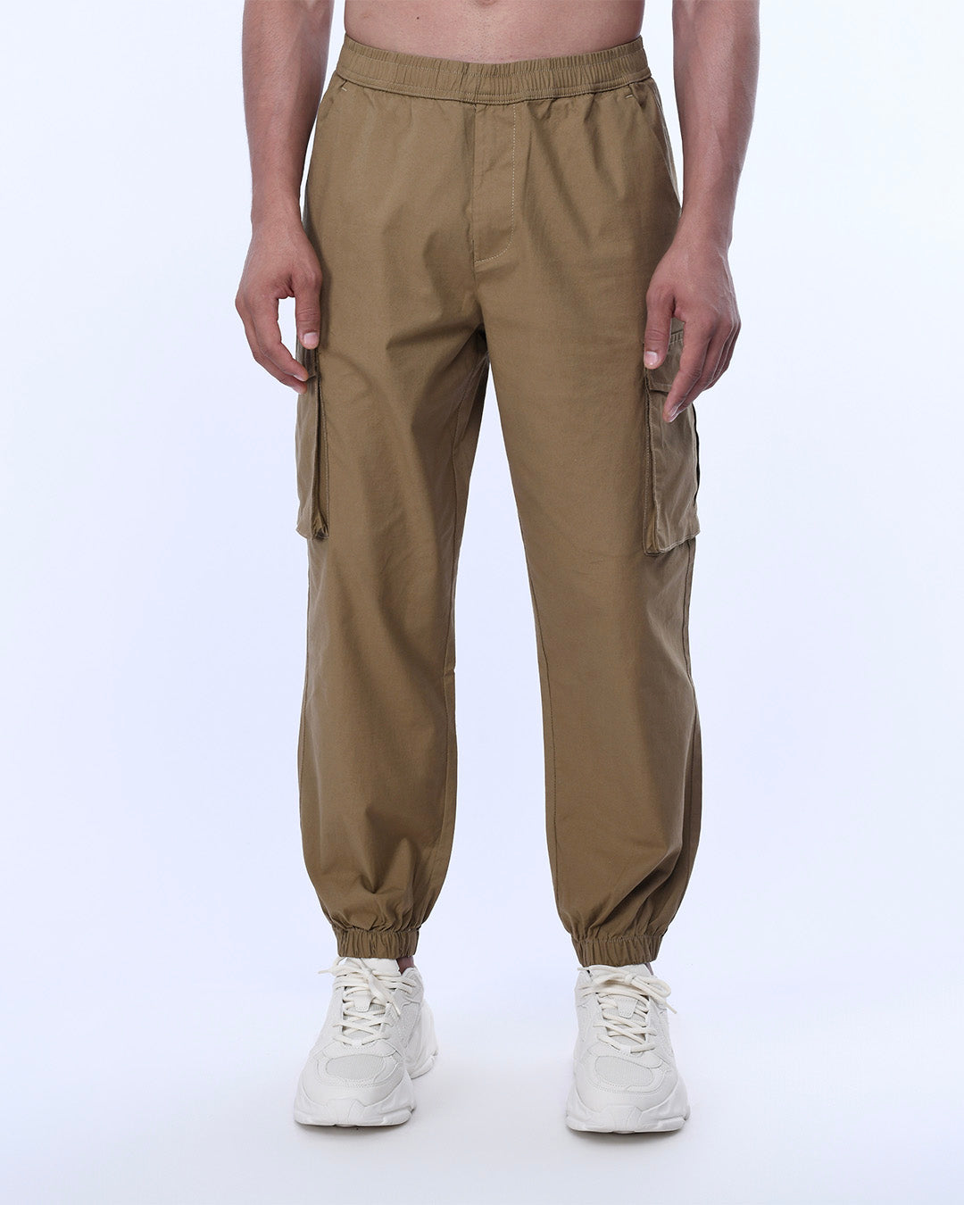Relaxed Light Cotton Joggers In Khaki