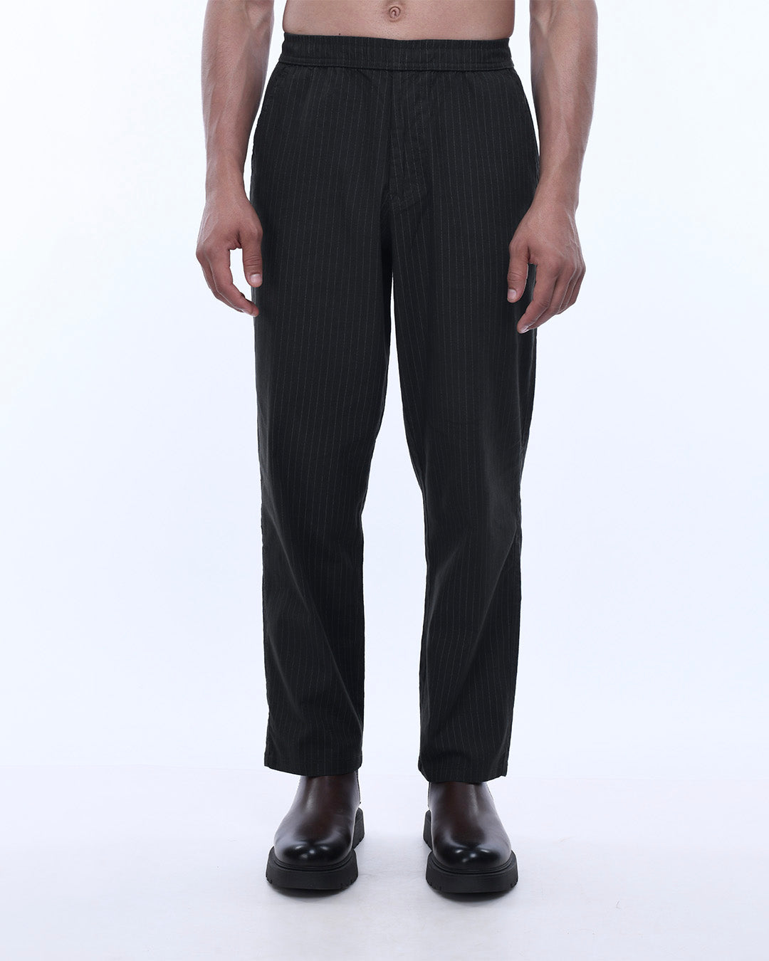 Relaxed Striped Cotton Pant In Olive