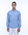 Easy Iron Textured Mandarin Shirt In Blue