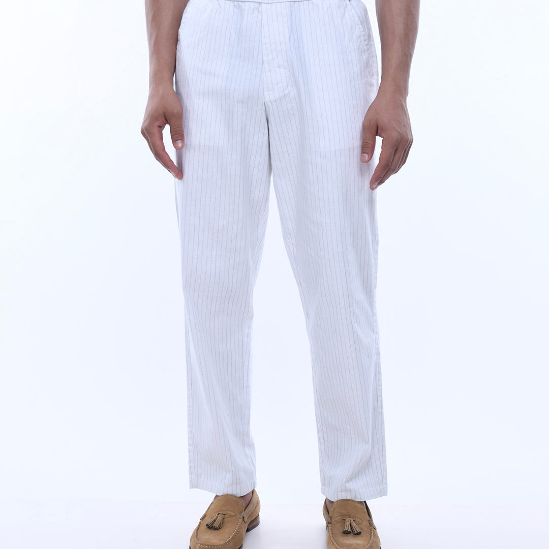 Relaxed Striped Cotton Pant In White