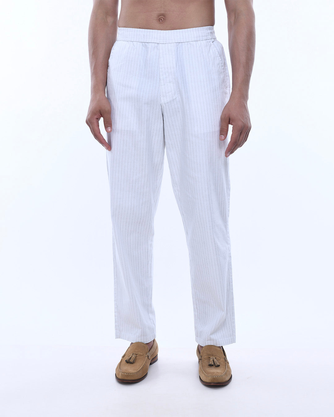 Relaxed Striped Cotton Pant In White